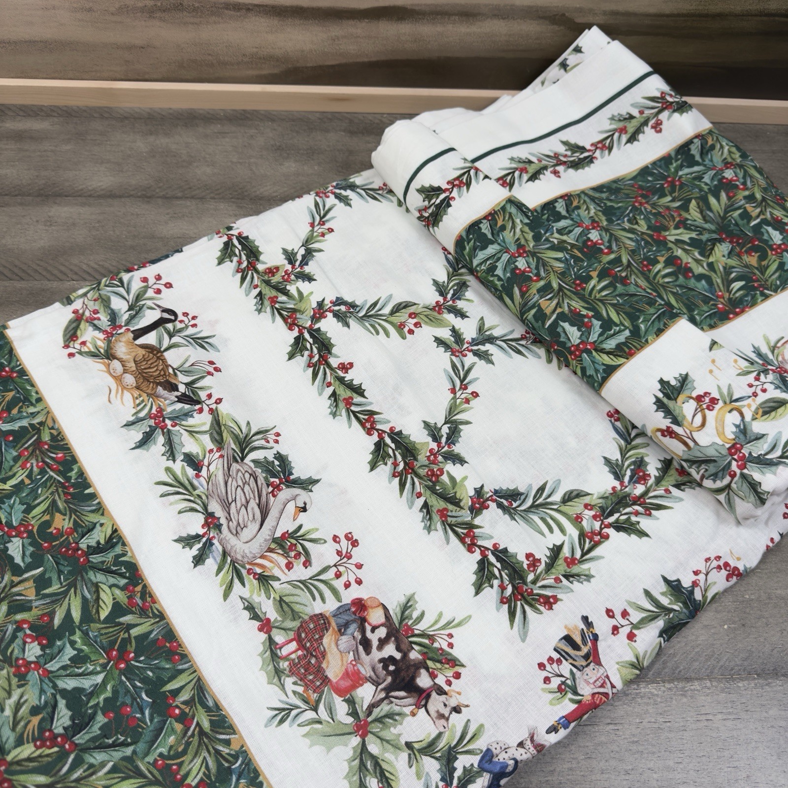 Pottery Barn 12 Days of Christmas Cotton/Linen Tablecloth 70”x126” Multi NWOT