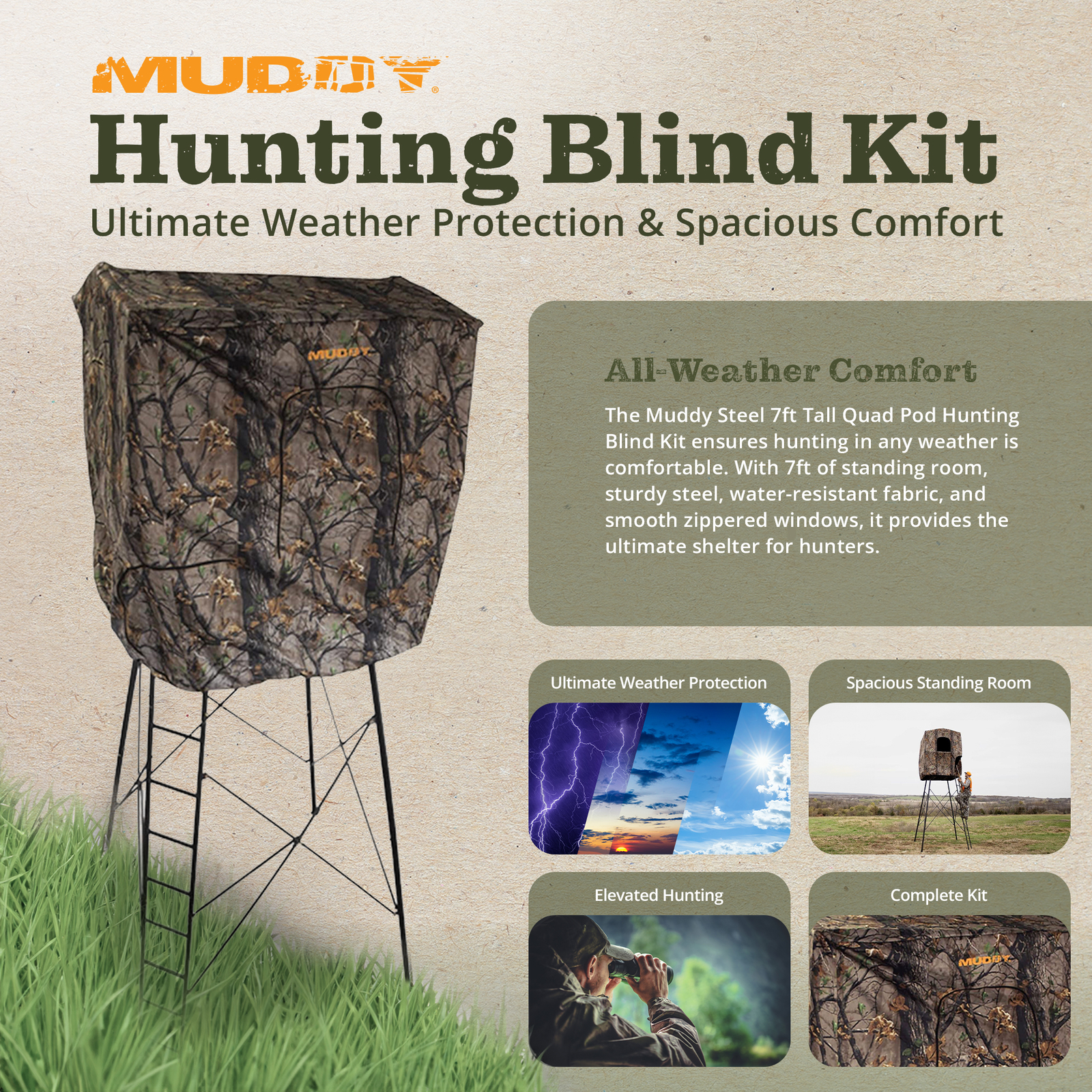 Muddy Steel 7 Foot Tall Quad Pod Blind Kit Roof Enclosure (Open Box)