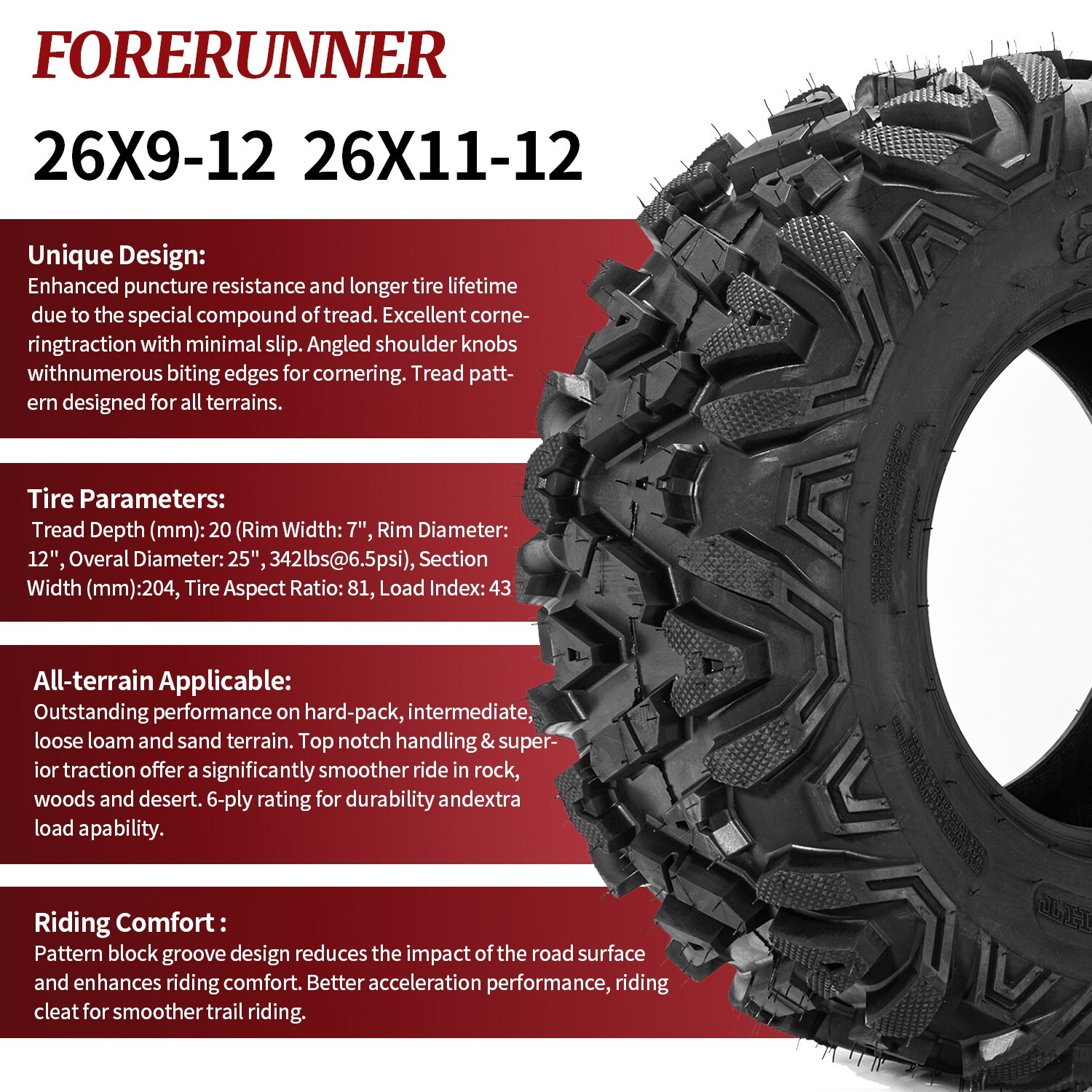 26x9x12 26x11x12 Set of 4 ATV UTV Mud Tires 26x11-12 26x9-12 Front Rear Full Set