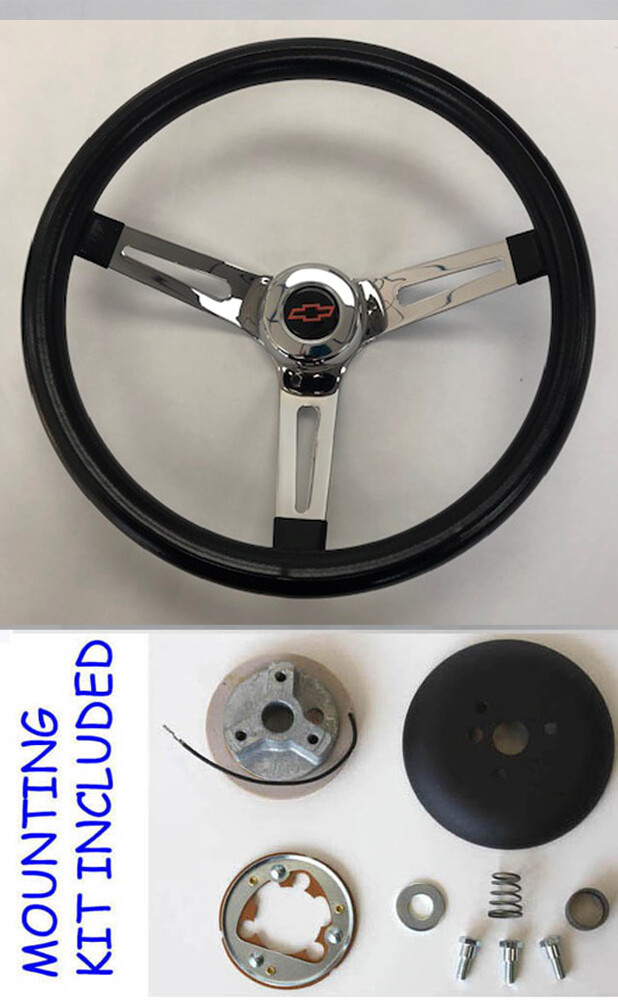 Black Chrome Spokes Steering Wheel 13 1/2" fits Chevy Truck C / K Blazer RB Cap