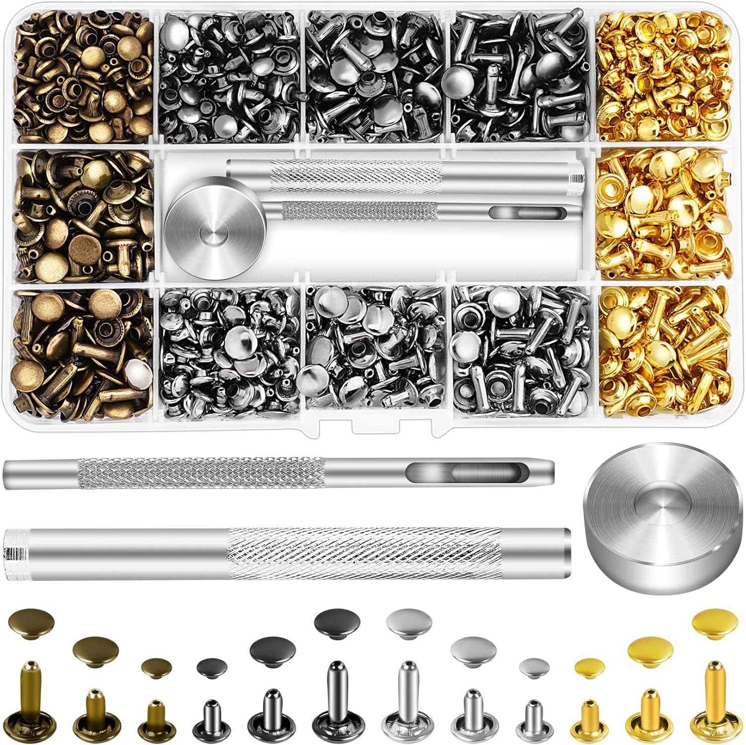 Jetmore 480 Pack Leather Rivets, Brass Rivets for Fabric, Leather Rivet Kit, Dou