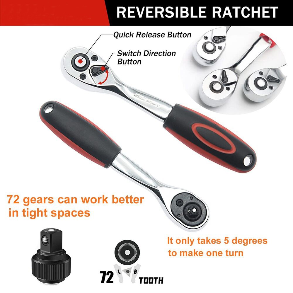 53Pcs Repair Tool Kit 1/4 inch Drive Socket Ratchet Wrench Set with Storage Case