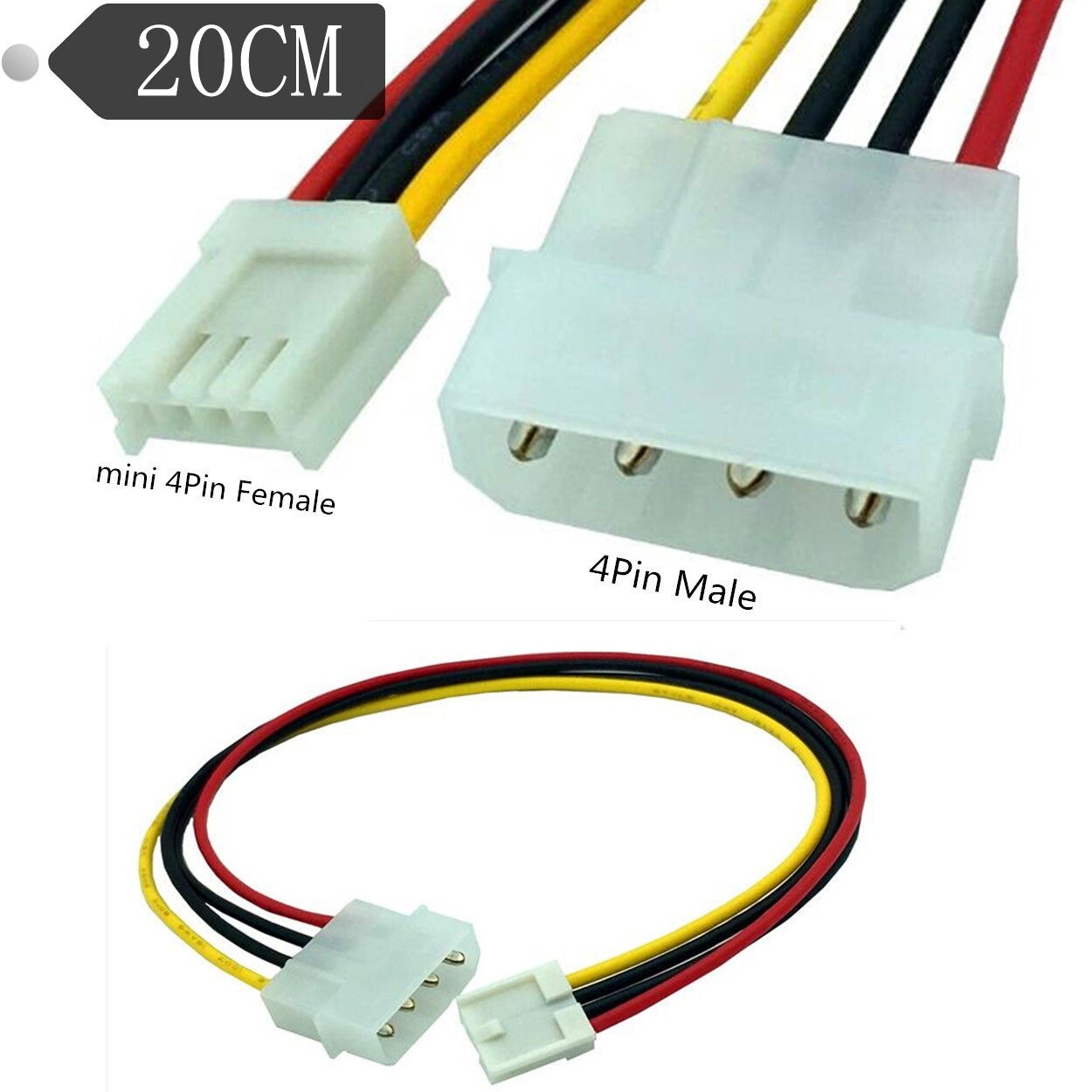 4-pin Molex Male (LP4) to 4-pin Floppy FDD Female (SP4) Power Adapter Cable