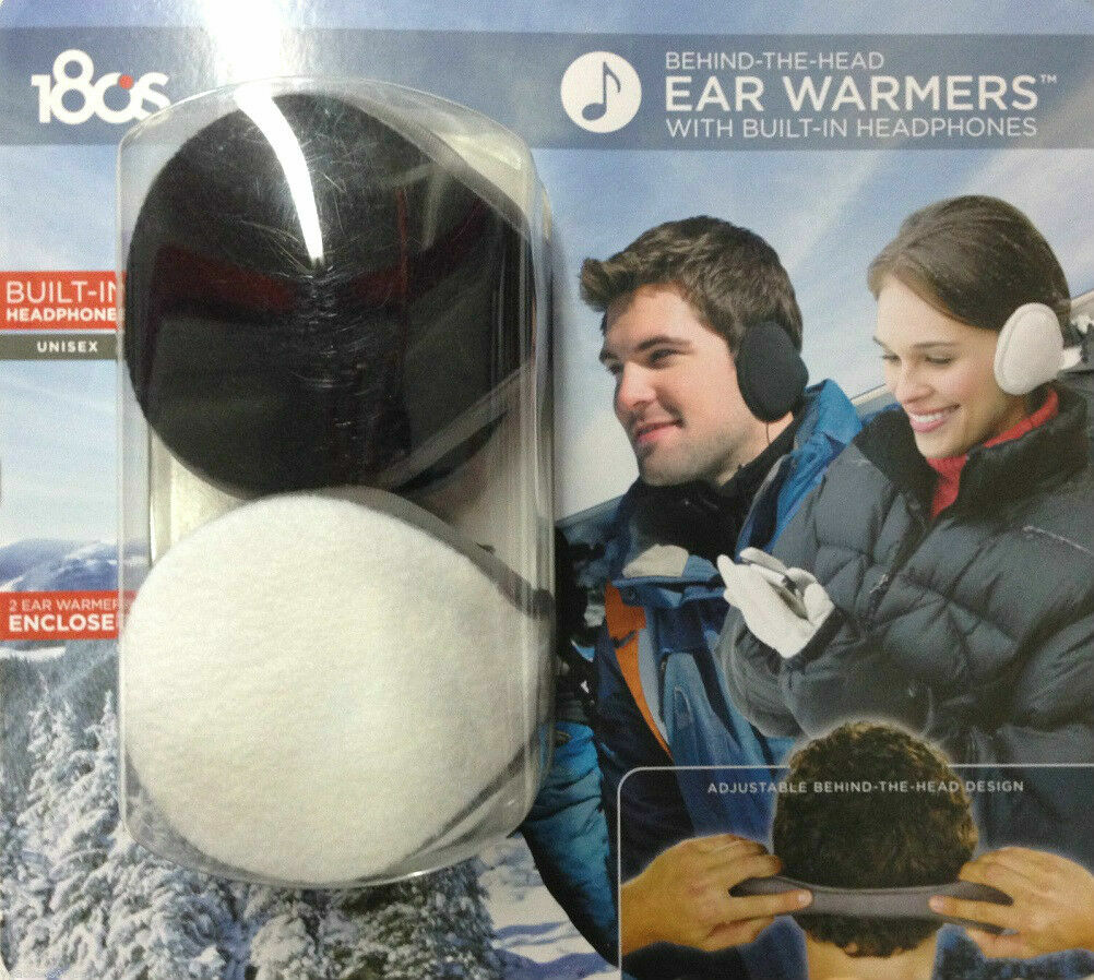 180s Unisex 2-Pack Behind-The-Head Collapsible Ear Warmers W/ Headphones NEW!