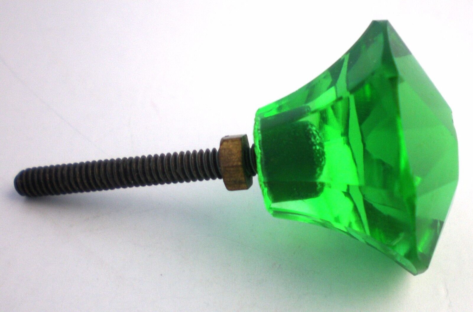 DEPRESSION GLASS GREEN OLDER HAND CUT FIRE POLISHED KNOBS HANDLES PULLS