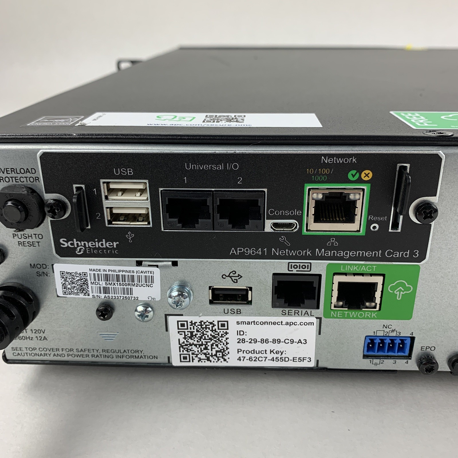 APC SMX1500RM2UCNC Battery Backup UPS Tested w/ AP9641 No Batt No Caddy