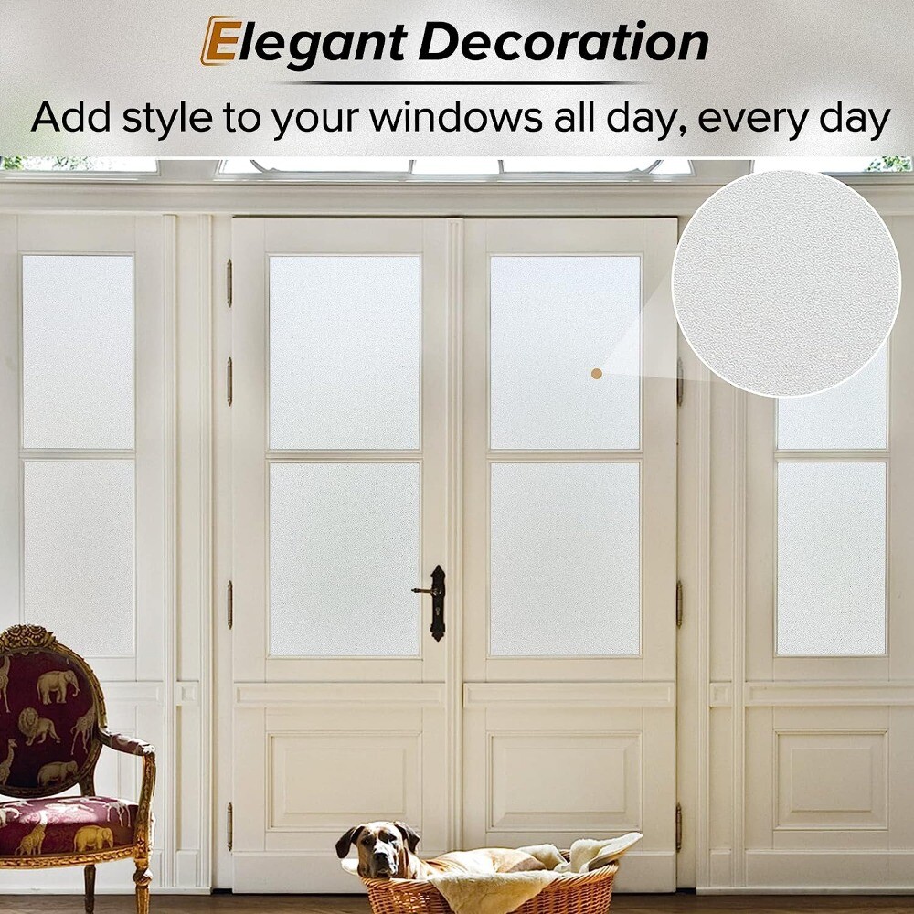 rabbitgoo Window Film Privacy Non-adhesive Tint Frosted Stained Glass Pure