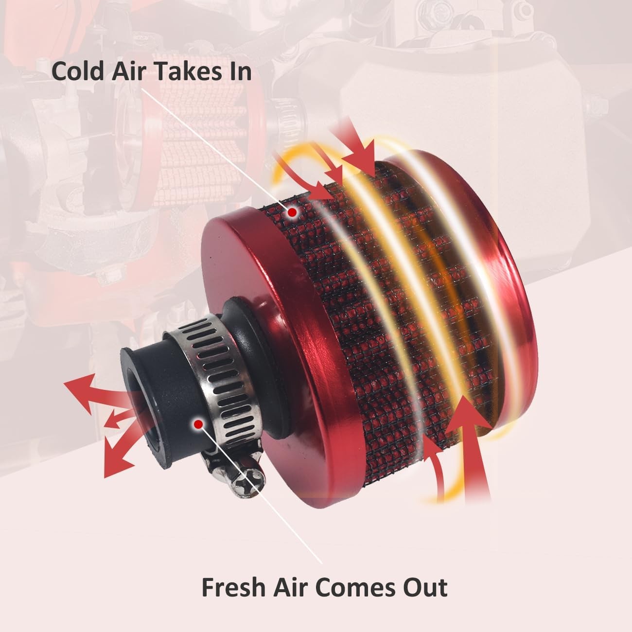 2PCS 12mm Air Filter Mini Universal Red Motor Cone Cold Clean Air Intake Filter
