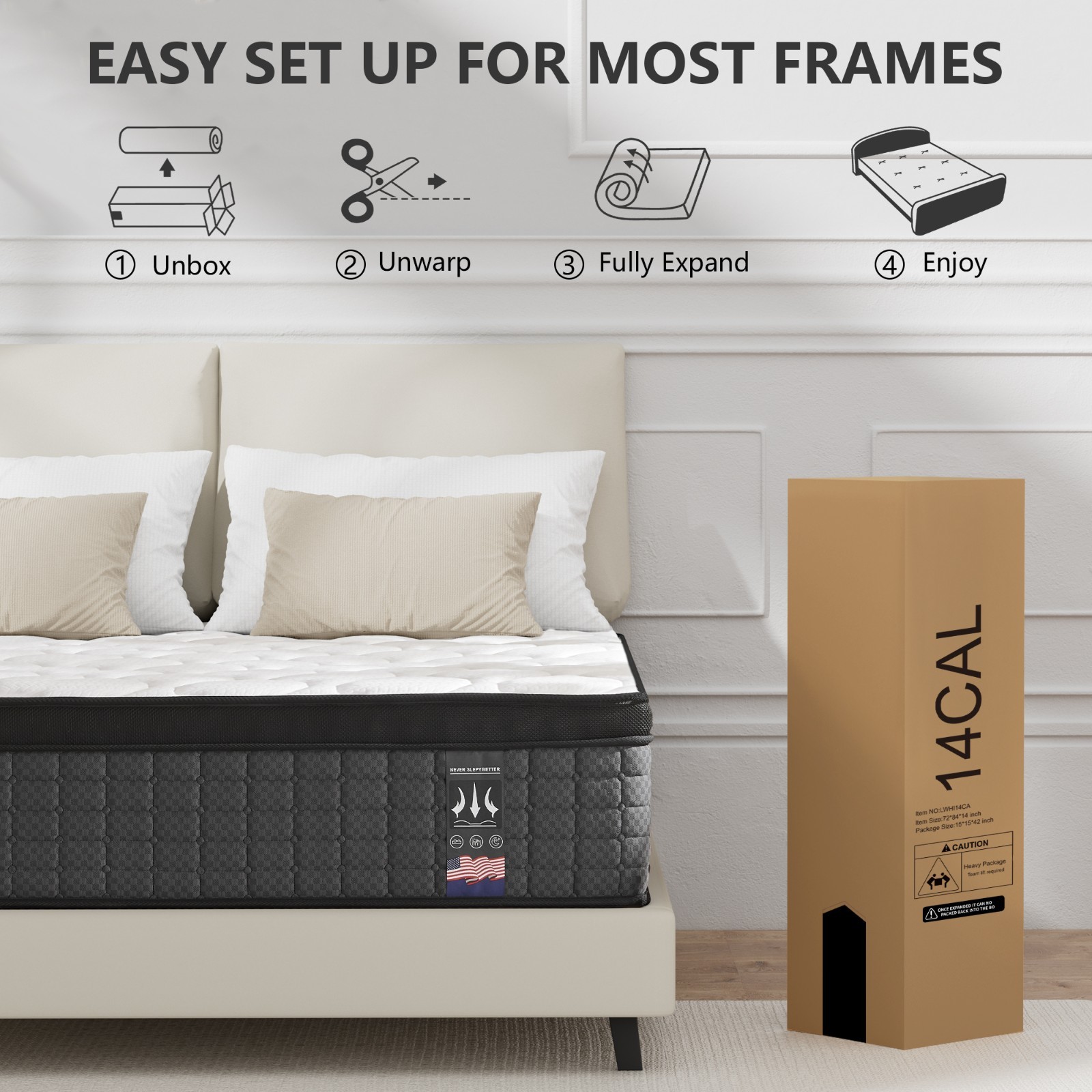 14" California King Mattress Medium Firm Pocket Spring Hybrid Motion Isolation