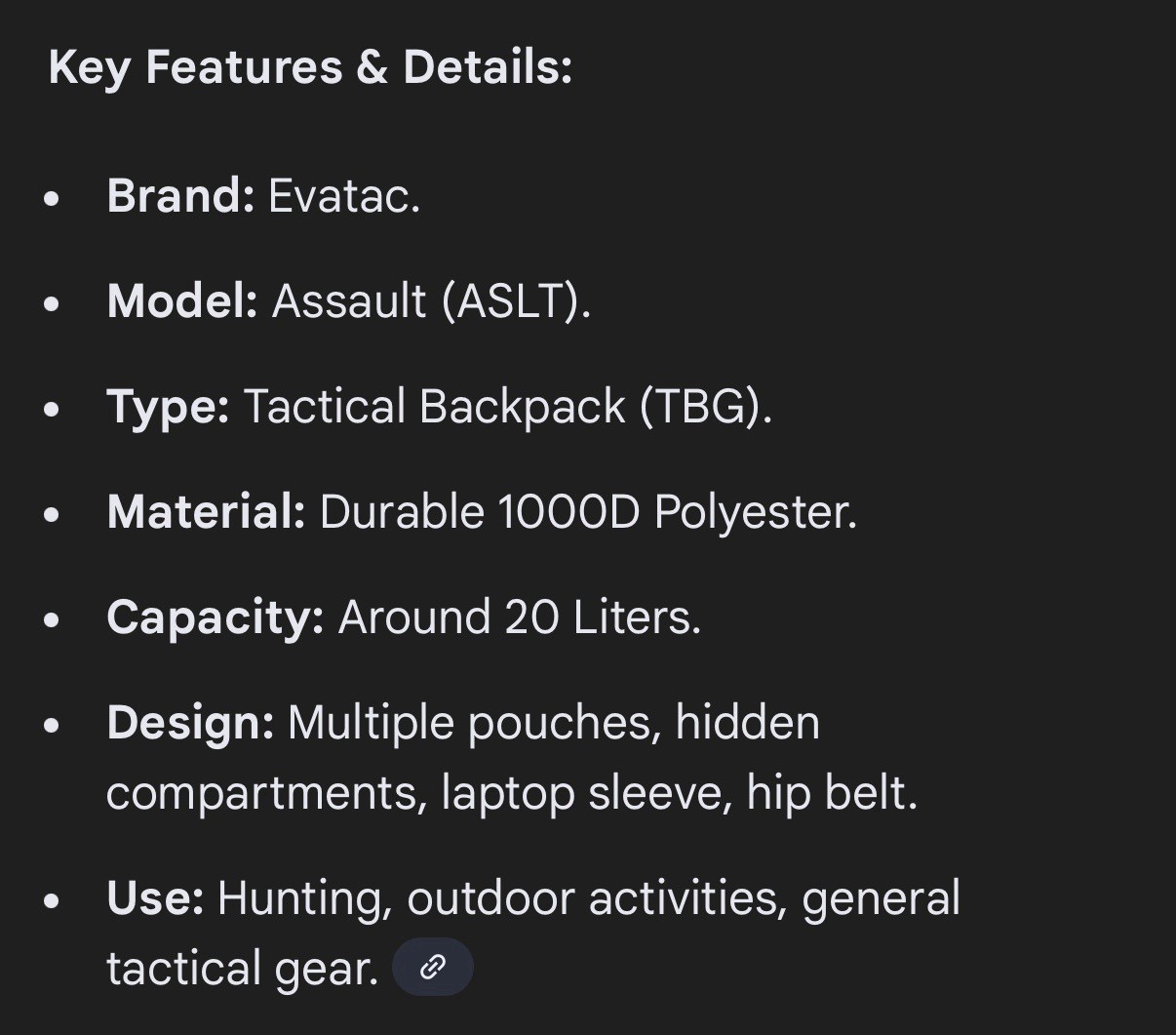 Evatac New Sealed! Gear for Tactical Minds Assault Backpack Black Go Bag