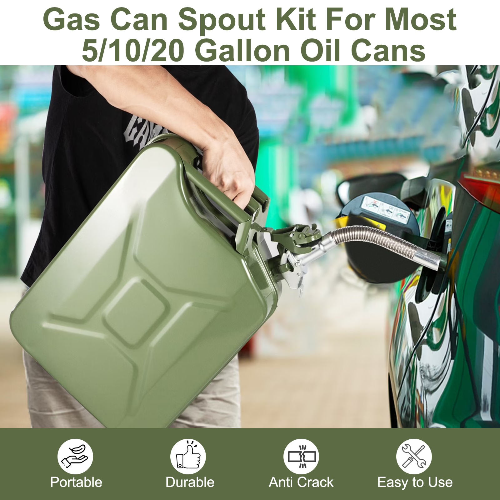 Stainless Steel Gas Can Spout w/ Nozzle 29.5cm Flexible for Jerry Can 5L 10L 20L