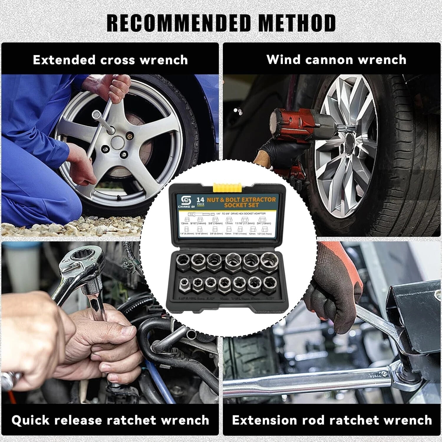 14PCS Impact Bolt Extractor Set Nut Remover Stripped Extraction Socket Tools