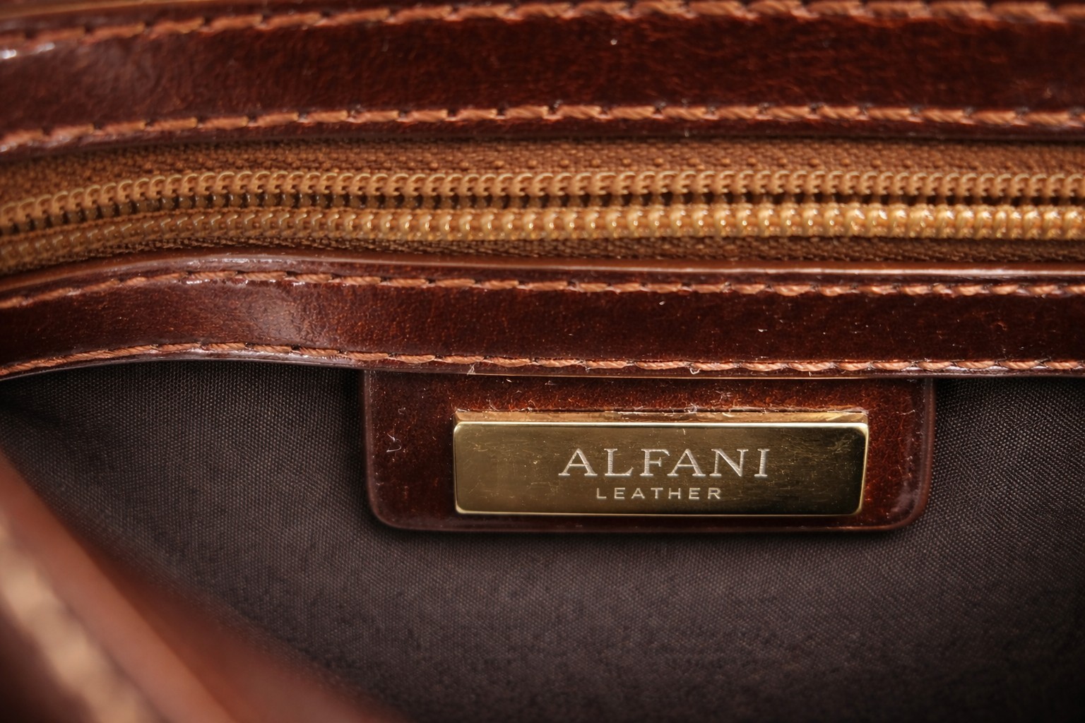 Alfani Brown Leather Clutch Wallet Wristlet Organizer Gold Hardware Large