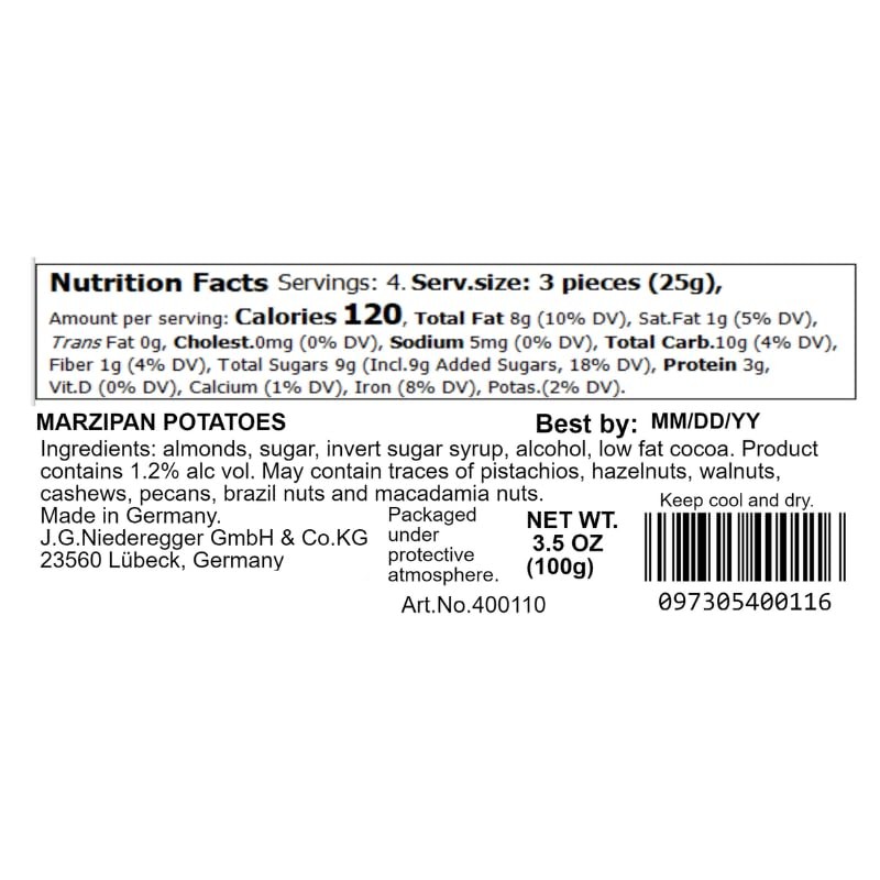 Niederegger Marzipan Potatoes - 100g (3.5oz) | 12 3.5 Ounce (Pack of 1)