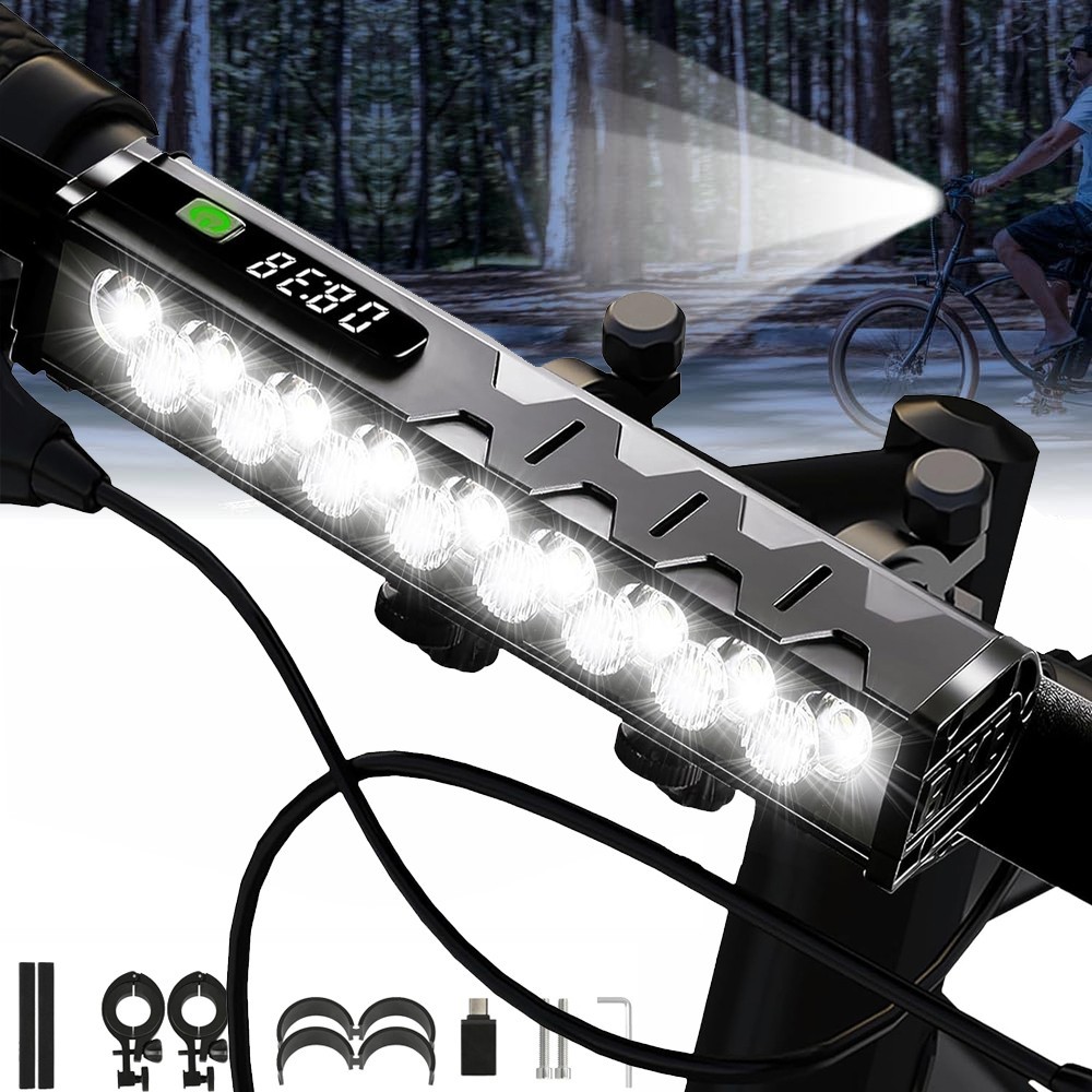 Powerful 4800LM LED Bike Light Bar 10000mAh Rechargeable Bicycle Front Headlight