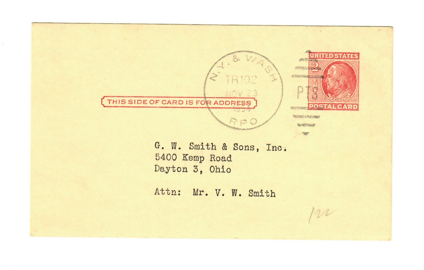 1934 NY Washington RPO Postal Card Die Slick Zinc Die Casting Advertising (C085)