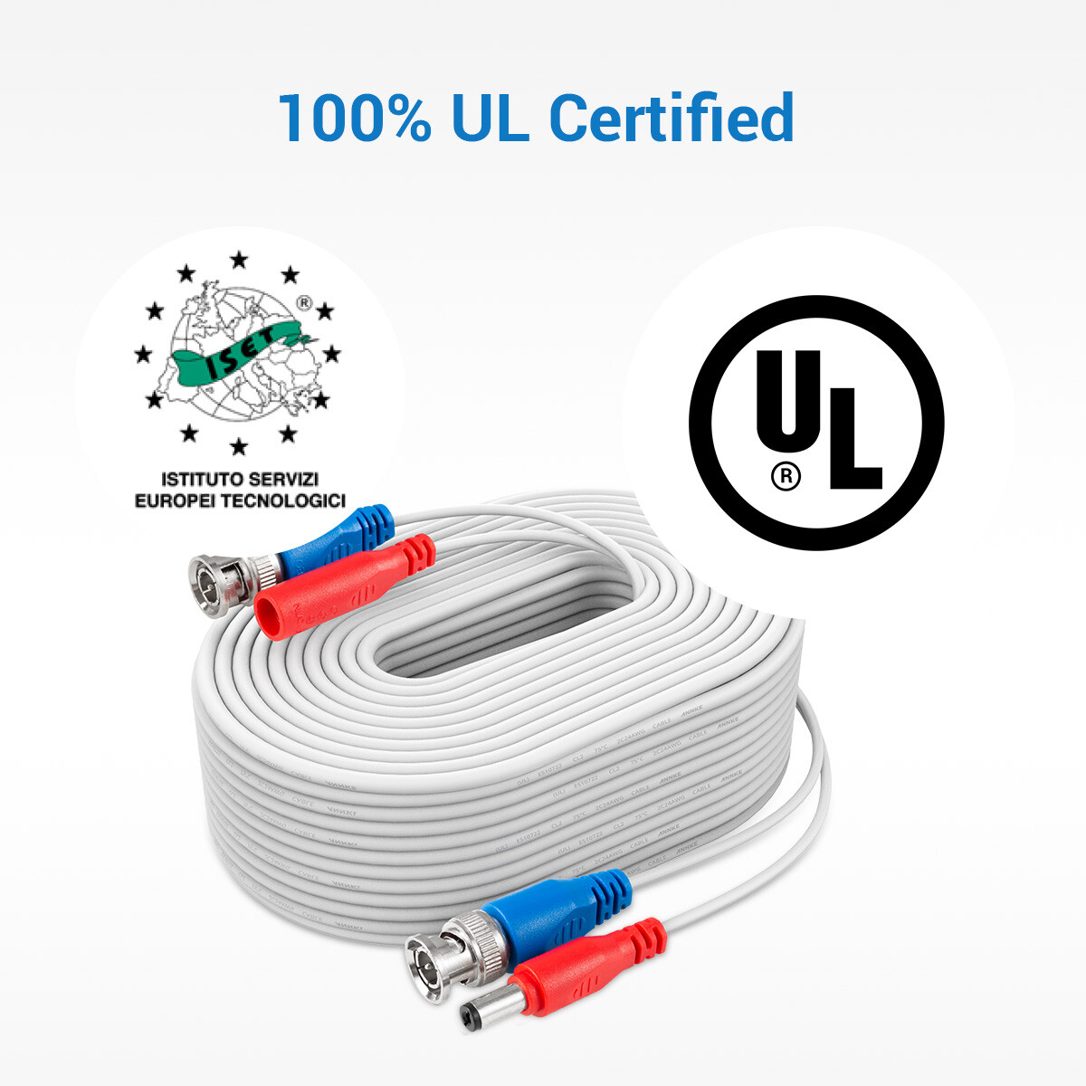 ANNKE 4PCS 100FT 30m Video Power BNC Cable for CCTV Security Camera System White