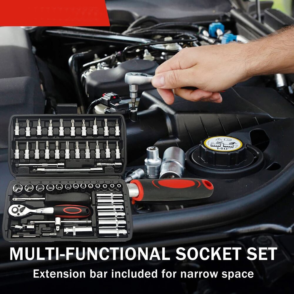 53Pcs Repair Tool Kit 1/4 inch Drive Socket Ratchet Wrench Set with Storage Case