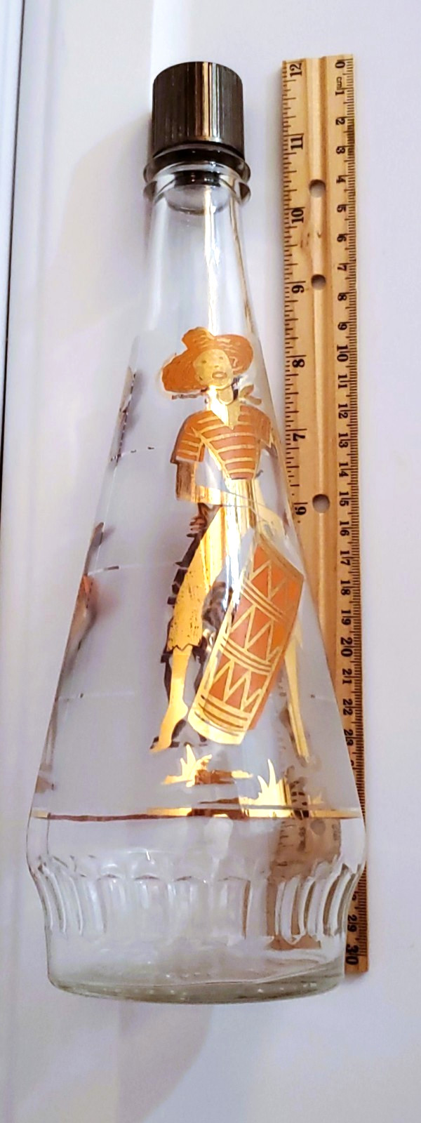 Frosted Decanter Caribbean Cruise Calypso Gold Orange 1959 VTG MCM Libbey