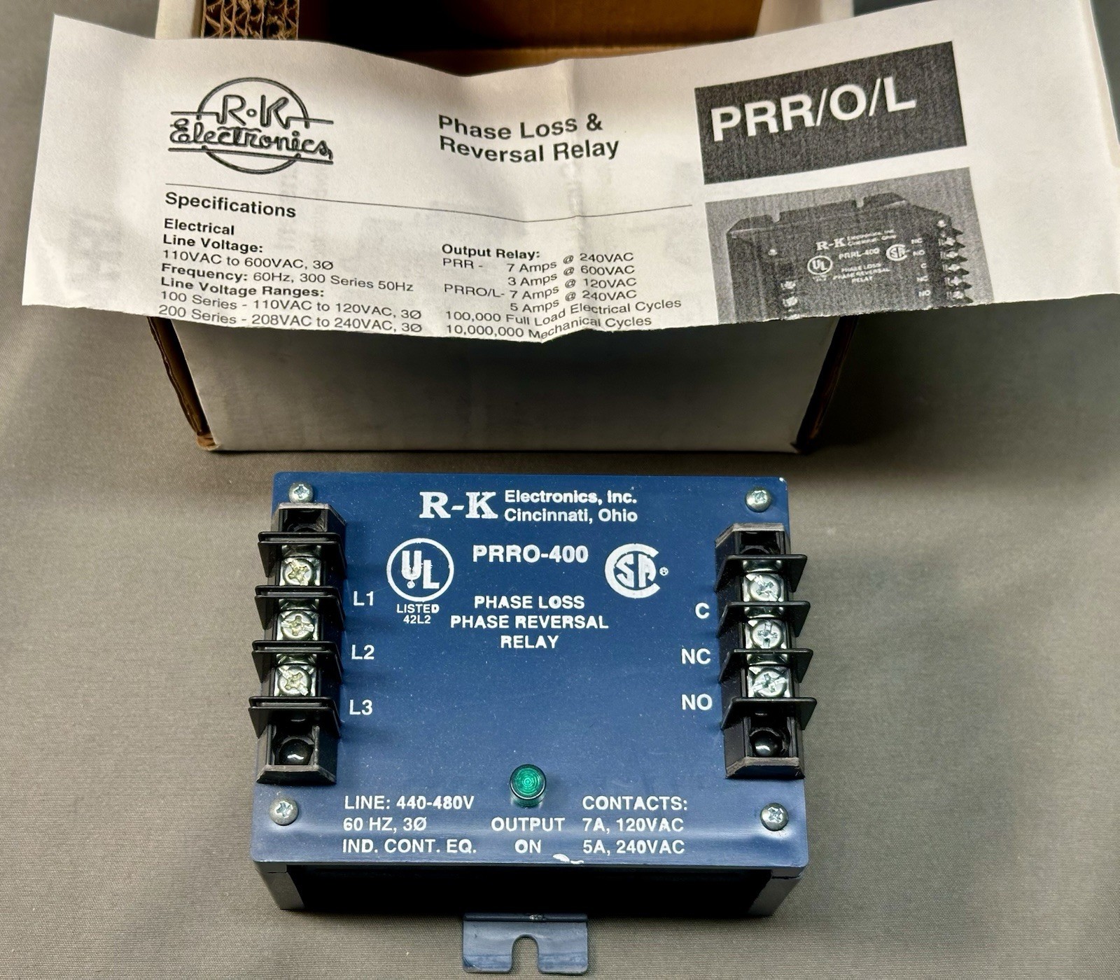 R-K ELECTRONICS PRRO-400 / PRRO400 New In Box Phase/Voltage Loss Relay