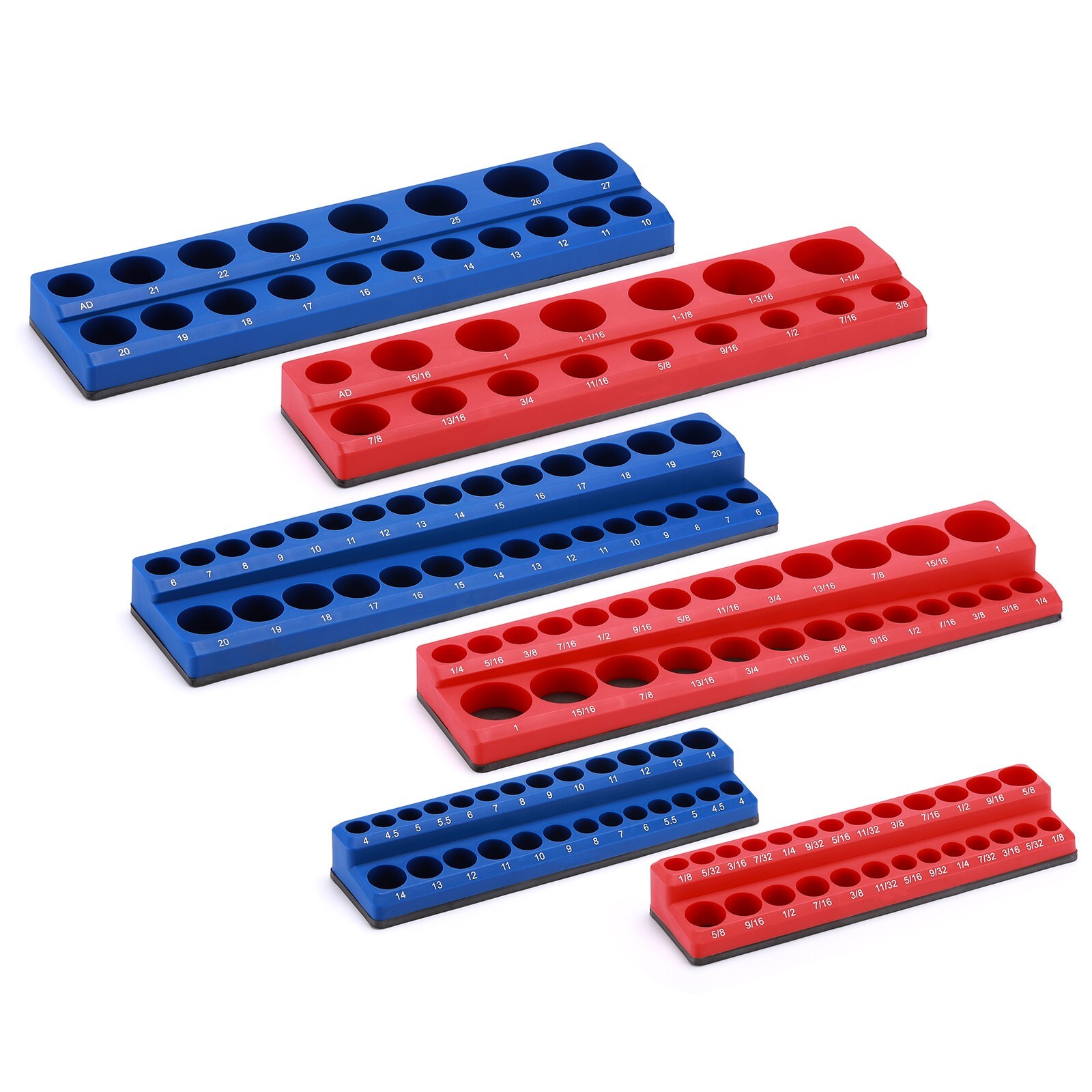 6PCS Magnetic Socket Organizer Holder, 1/4", 3/8", 1/2"Dr. 143 Slots SAE&Metric