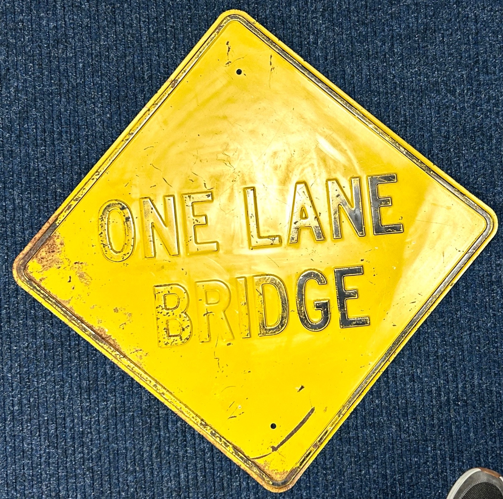 Vintage Embossed “ONE LANE BRIDGE” Heavy Steel Road Sign