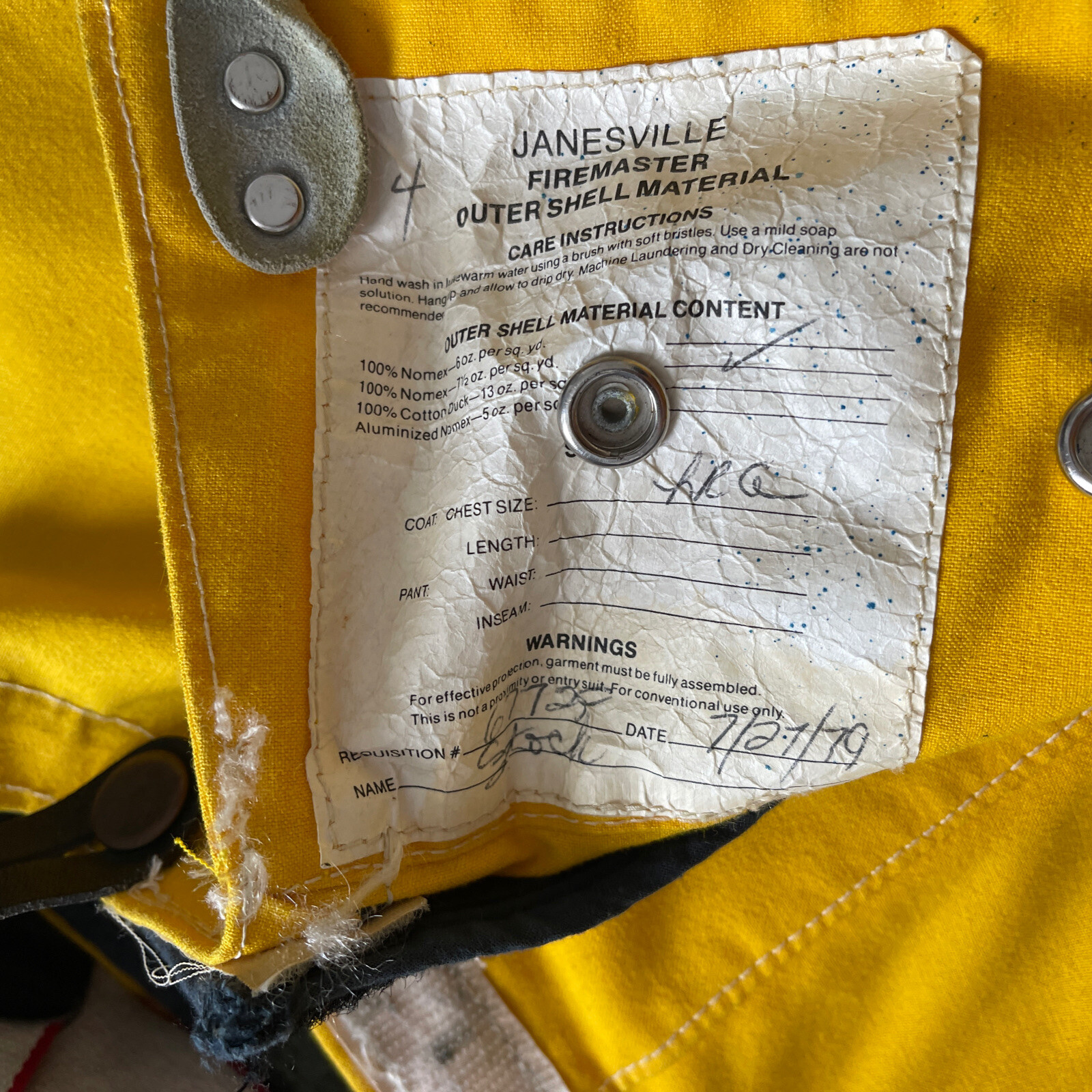 Vintage 70s Janesville Firemaster Lined NOMEX Yellow Suspender Pants Large VTG