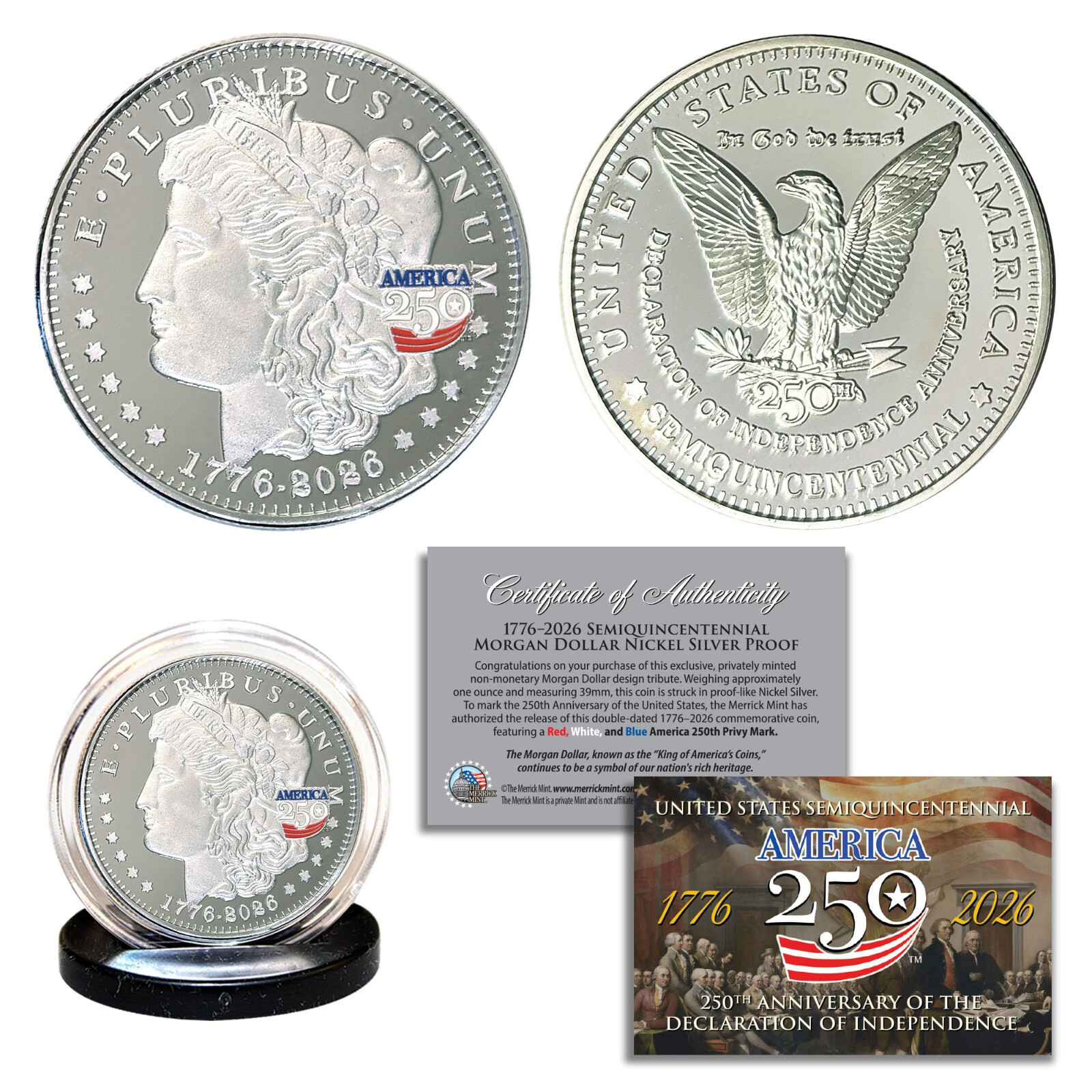 1776-2026 America 250 Privy MORGAN DOLLAR Nickel-Silver Proof Tribute 1 OZ Coin