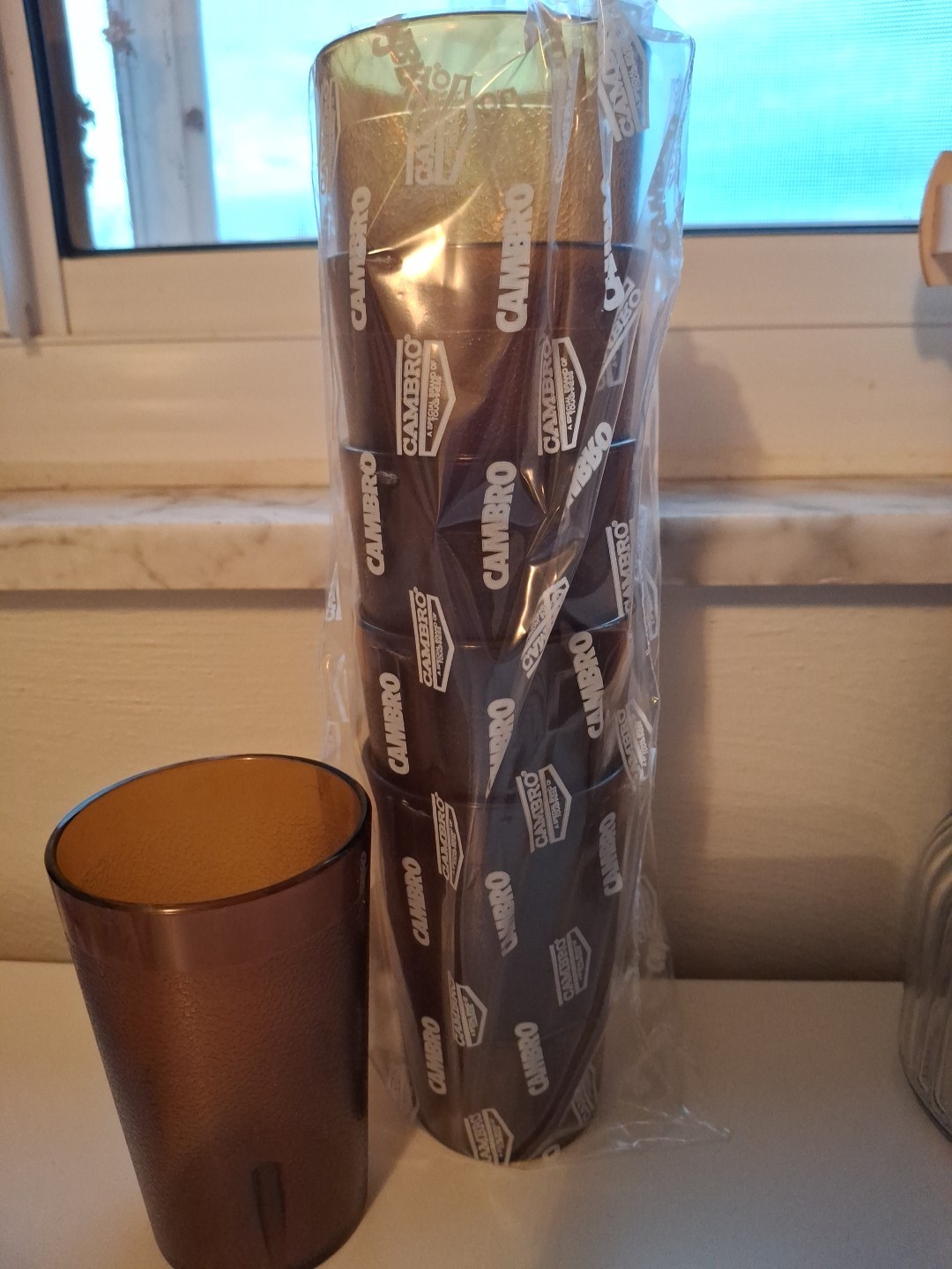 12 Retro Diner Restaurant Ware Texas Tumbler Plastic Pebbled Cup 9.5oz Amber New