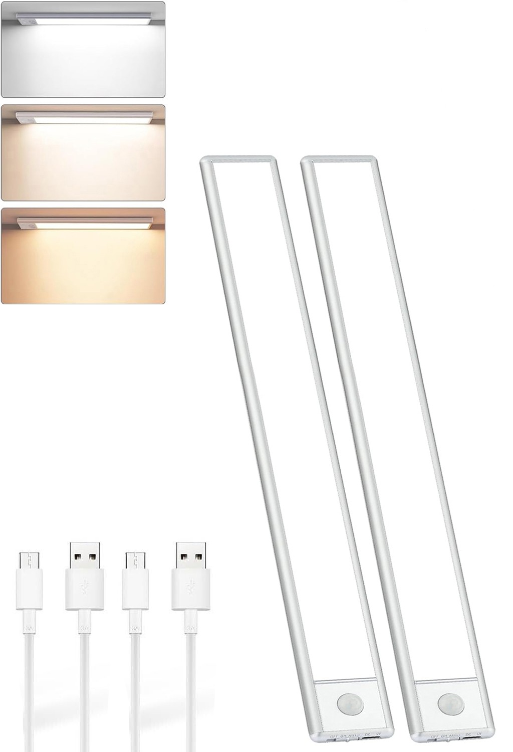 2 Pack 12in Under Cabinet Light Closet Bar 84LED Dimmable 3 Color Motion Sensor