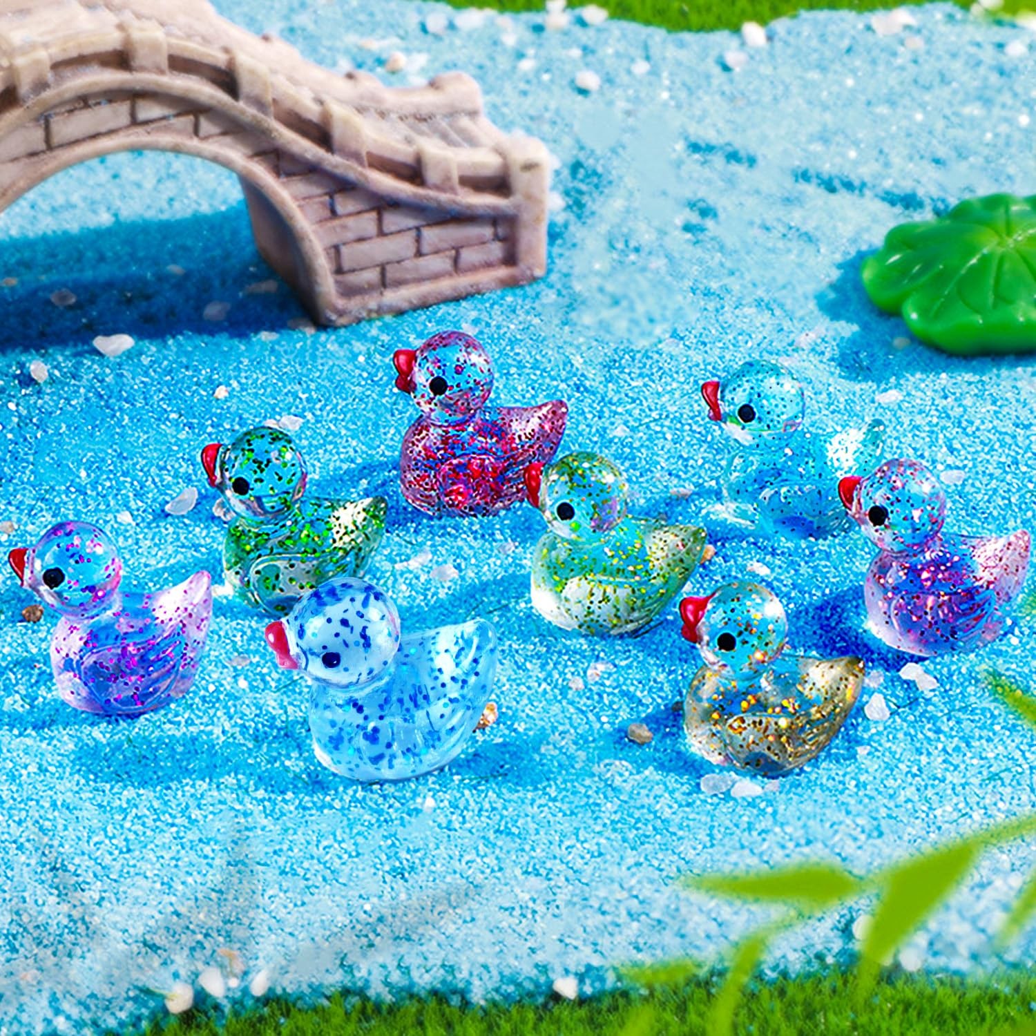100pcs Mini Colorful Glitter Resin Ducks, Tiny Resin Duck Miniature Animals Bulk