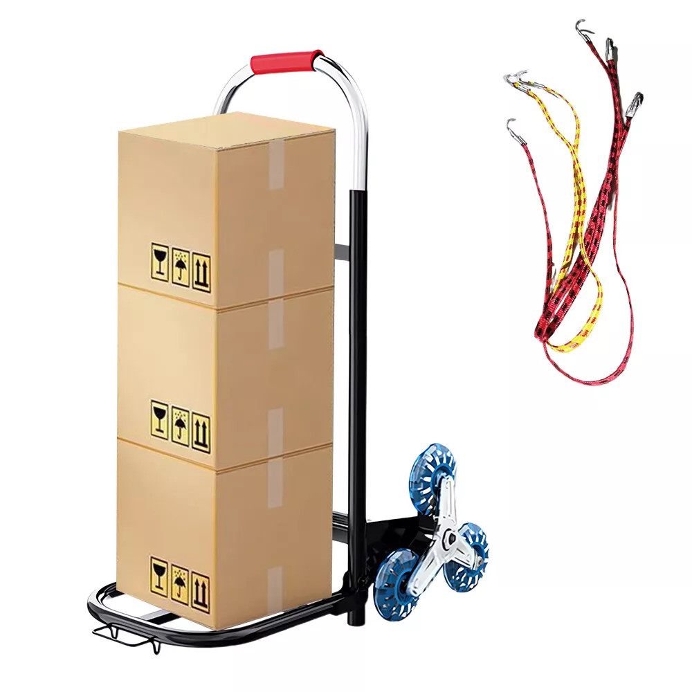 330 lbs Stair Climbing Cart Heavy Duty Folding Hand Truck Dolly 6 Wheels + Rope