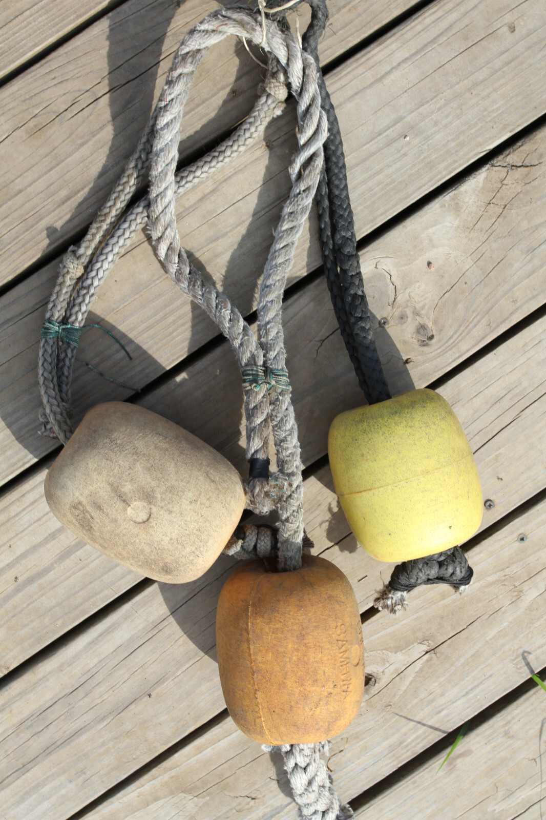 BOUYS ON A ROPE, Costal Wall Decor, 3 Single Floats, Boaters Decor, LTS - 22