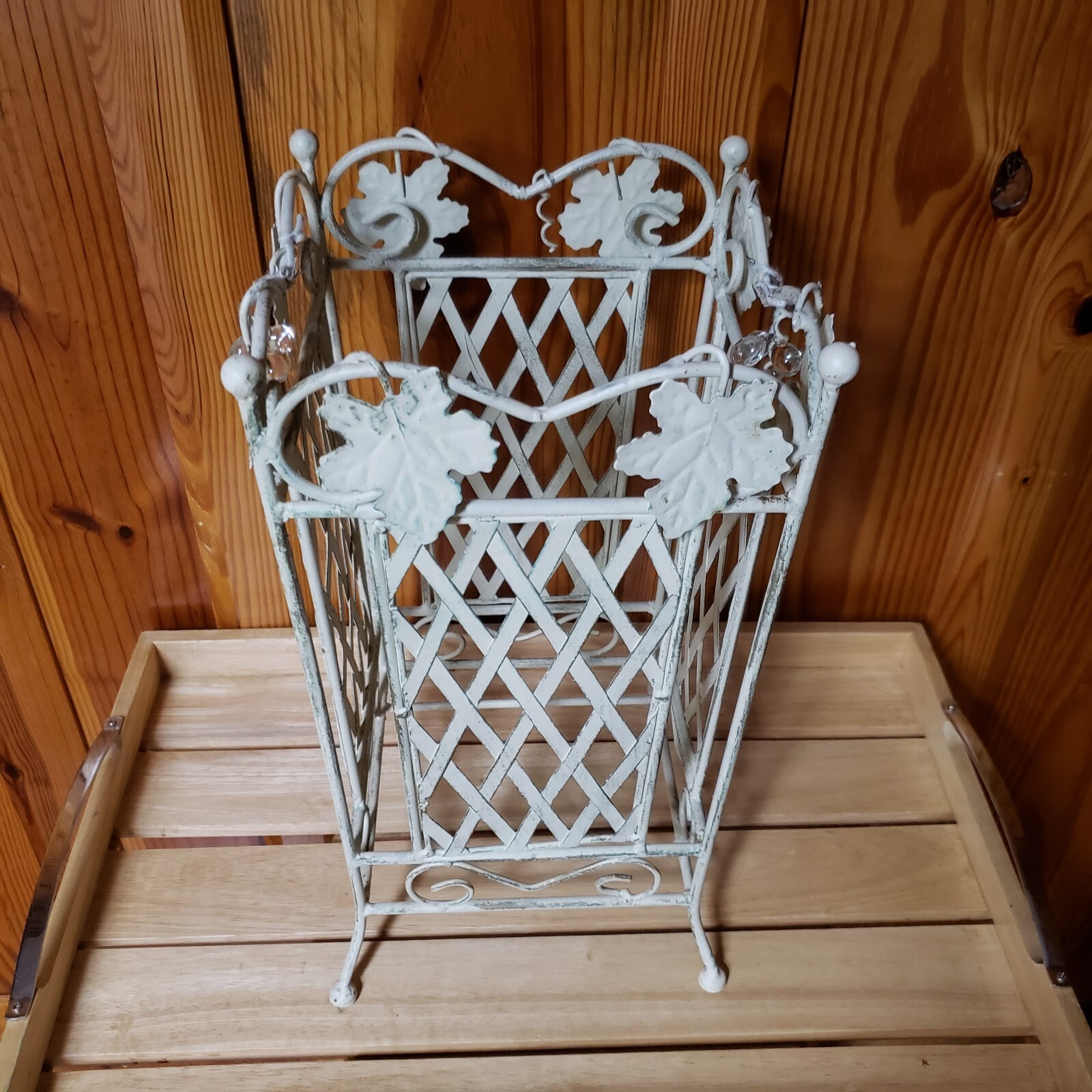 Vtg Umbrella/Walking Stick Cane Holder/Stand Beige Metal Design 16.5" W/Tray