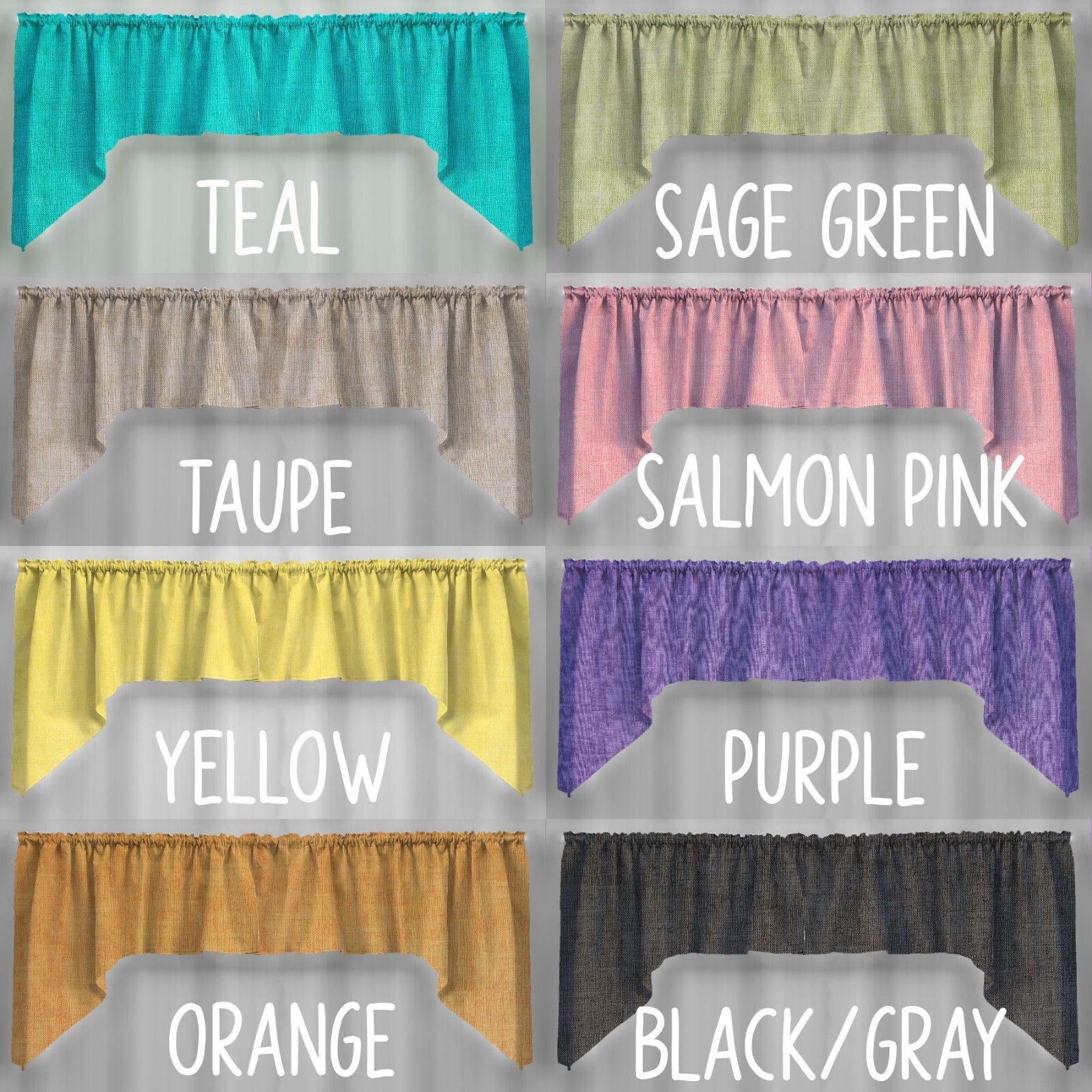 Faux Burlap Valances, Curtains or Swags (8 Colors Available)