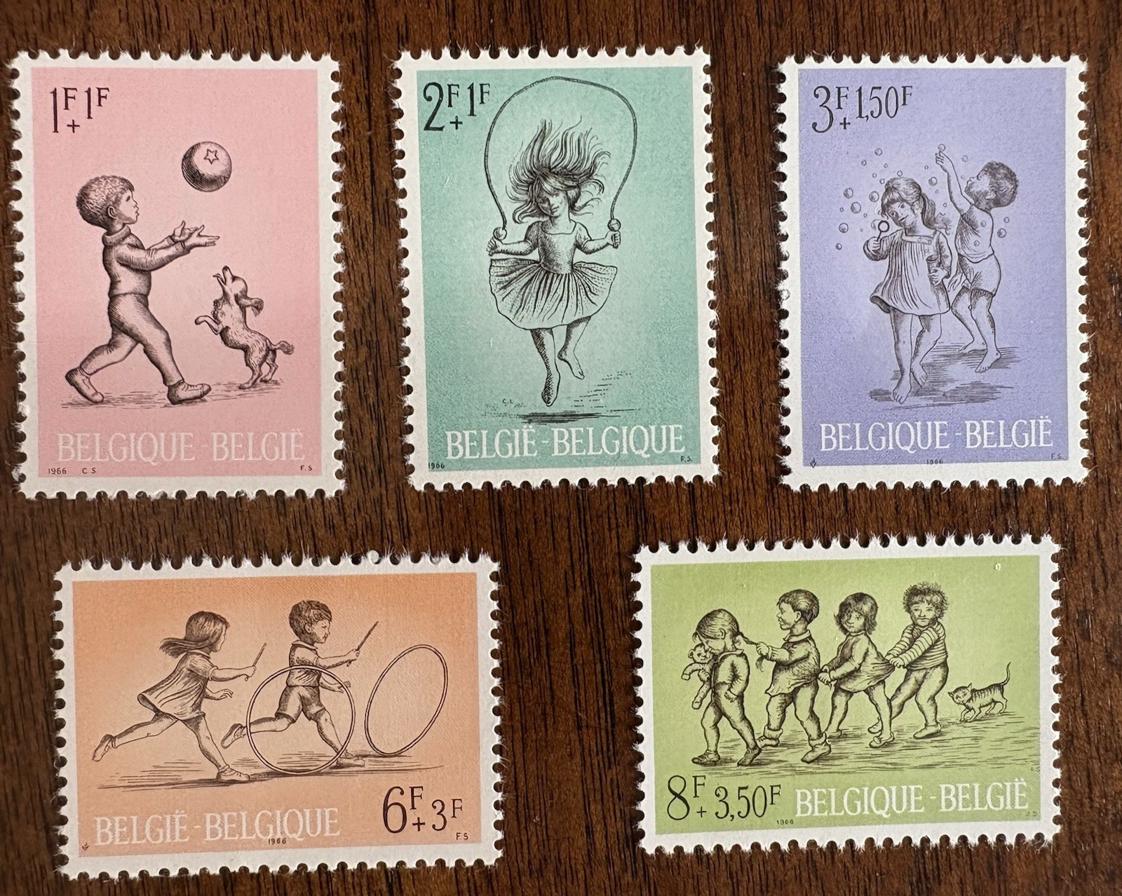 Belgium: 1966.  Complete set of 5 Semi-postal SC# B-801-805, MNH. #09-10301