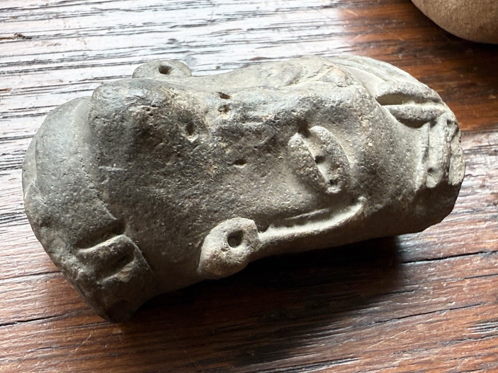 Pre Columbian Fragment Stone & Clay Effigy Heads (2)