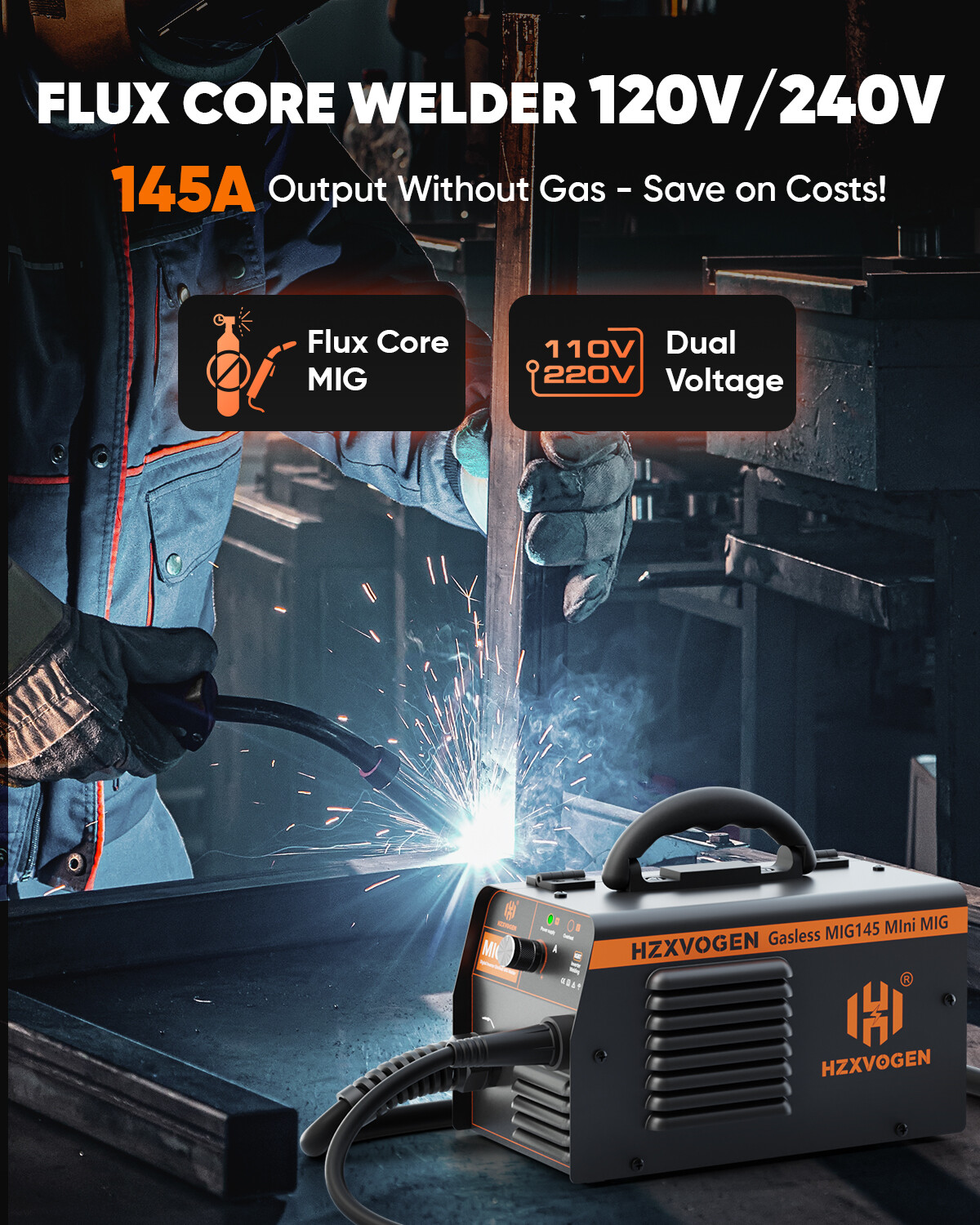 145Amp Mini MIG Welder MIG Welding Machine Gasless Flux Core Weld Iron 110V/220V