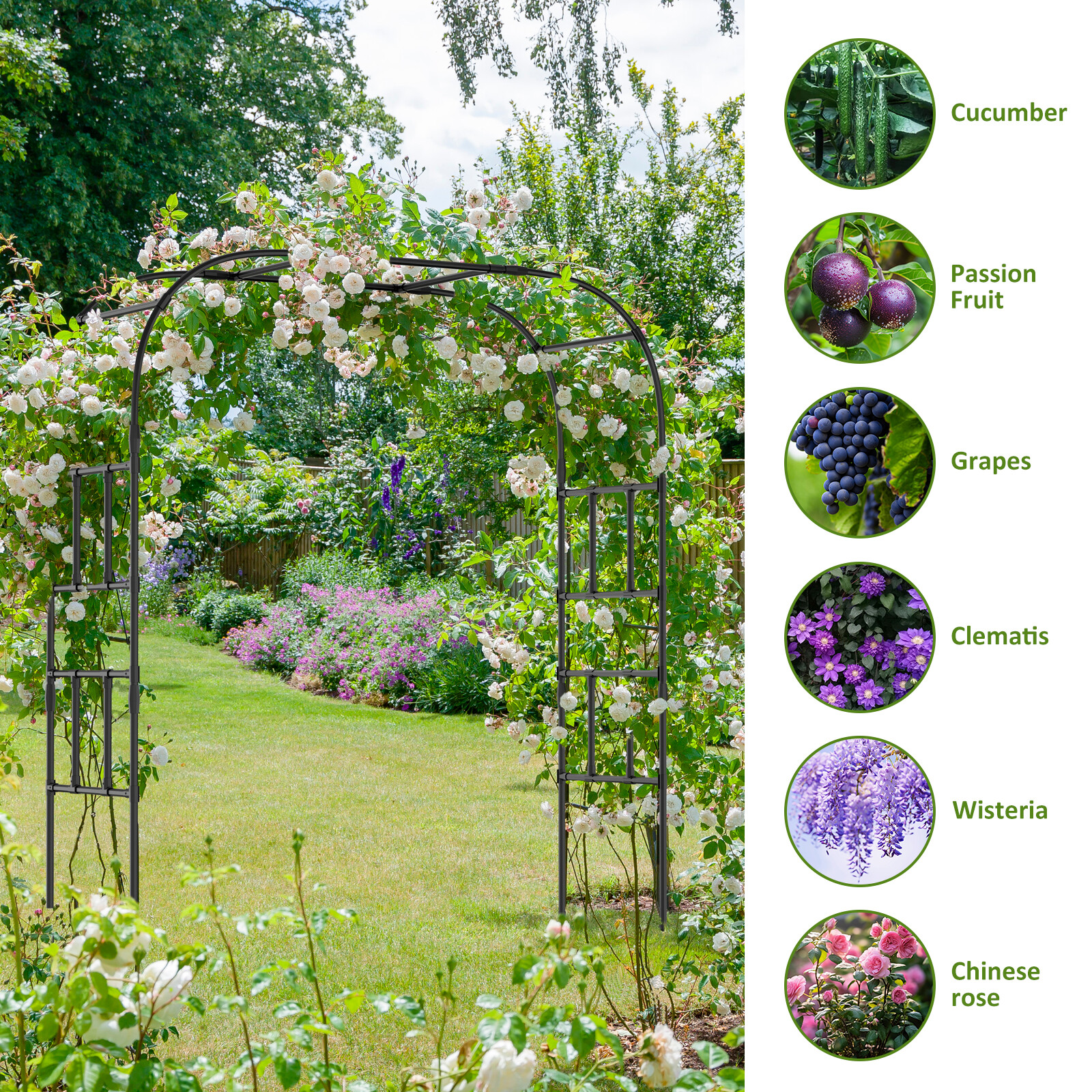 NAIZEA Garden Arch Trellis 87"H x 79" L Garden Arch Arbor Trellis Plant Climbing