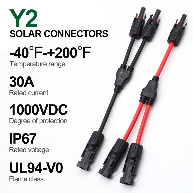 Solar Panel Y Branch Cable Connection Waterproof Adapter Y Connector Extension