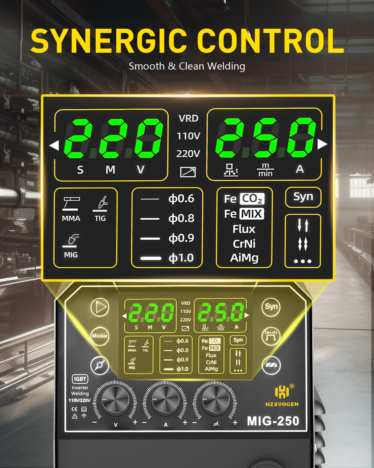 HZXVOGEN Aluminum MIG Welder Welding Machine 110/220V 250A 6in1 Dual Voltage USA