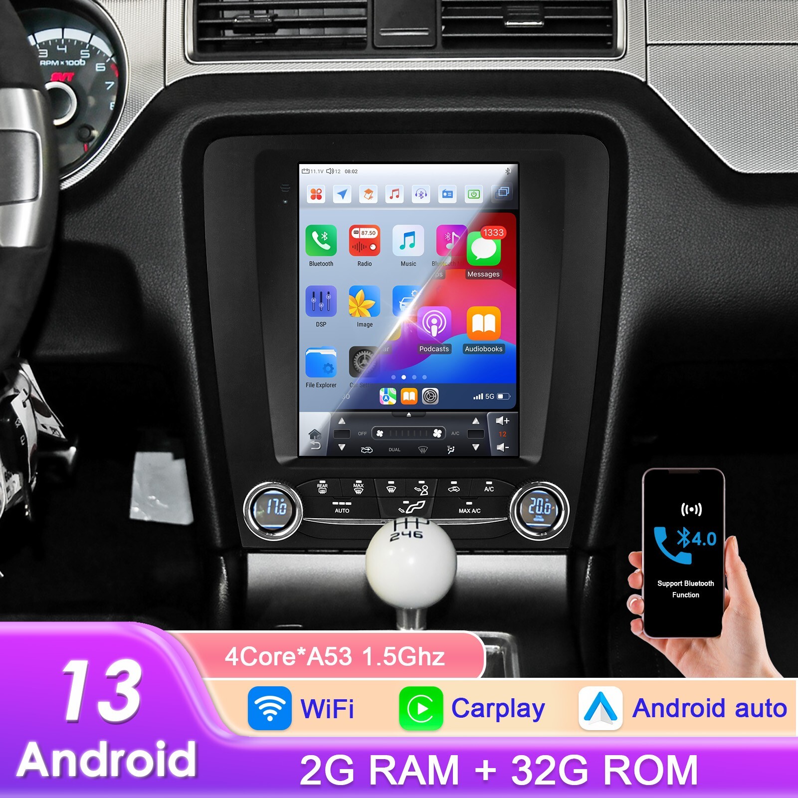 9.7" Tesla Style For Ford Mustang 2010-2014 Car Stereo Radio Android Gps Navi US