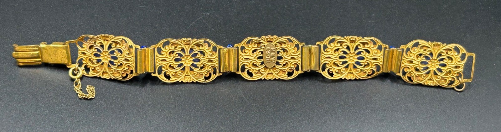 VINTAGE MIRIAM HASKELL PURPLE STONE BRACELET COBALT ACCENT GOLD TONE - SIGNED