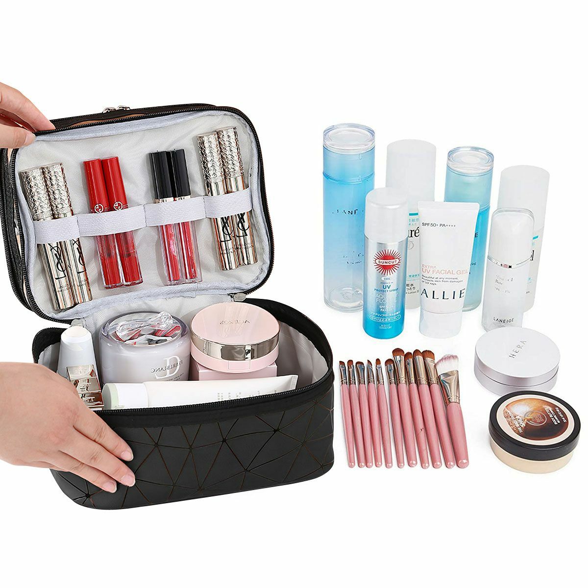 Professional Large Cosmetic Case Makeup Bag Storage Handle Organizer Travel Kit