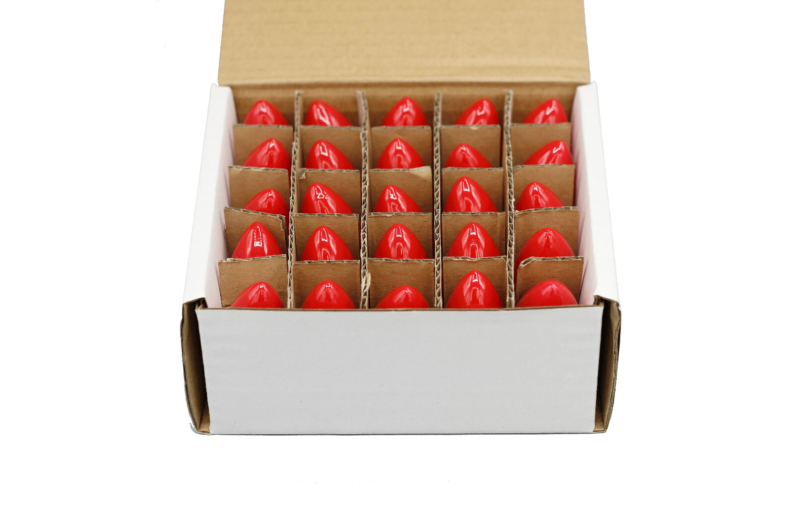 Box of 25 Light Bulbs - C7, Steady Burning- Opaque Red - 7 Watt, Nickel Plated