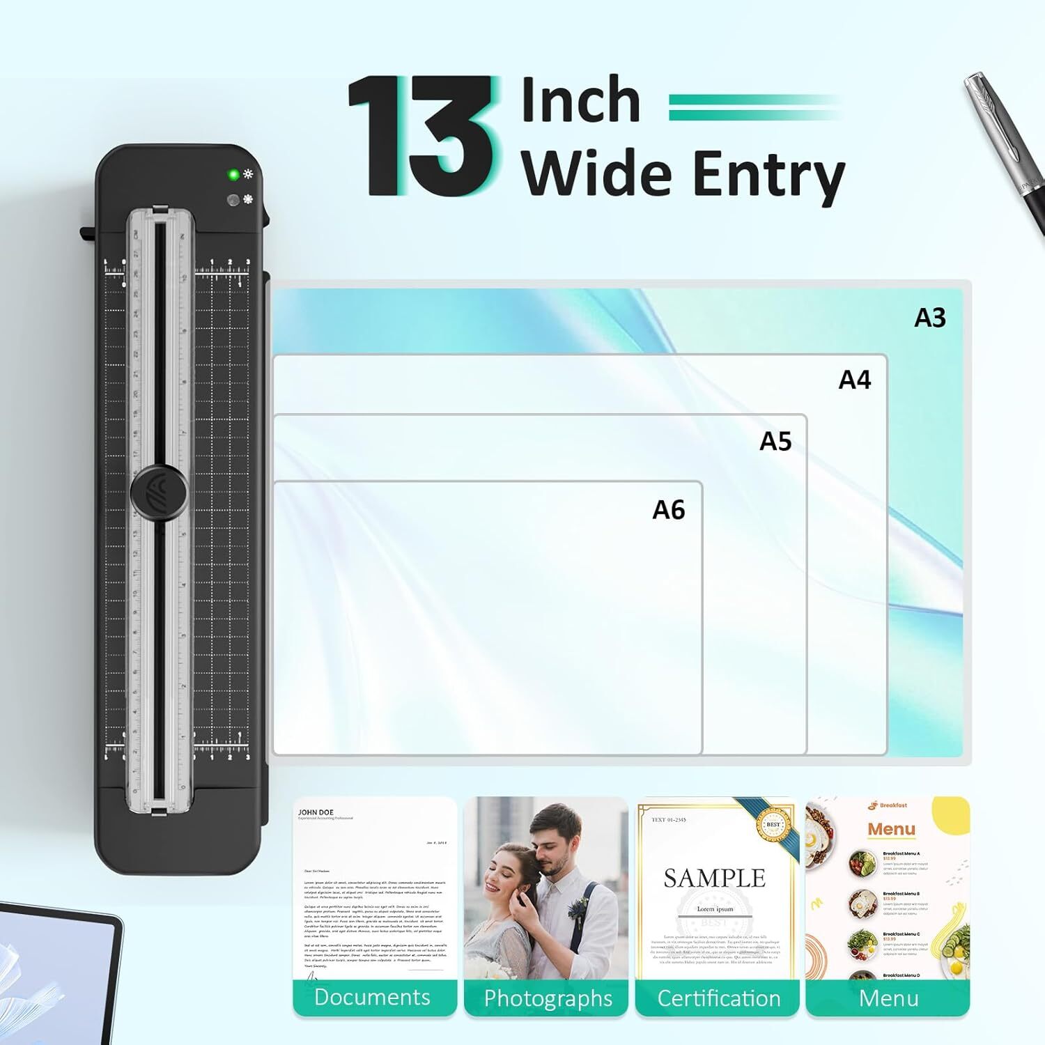 13 Inch Laminator Machine 50 Sheets Built-in Paper Cutter & Corner Rounder