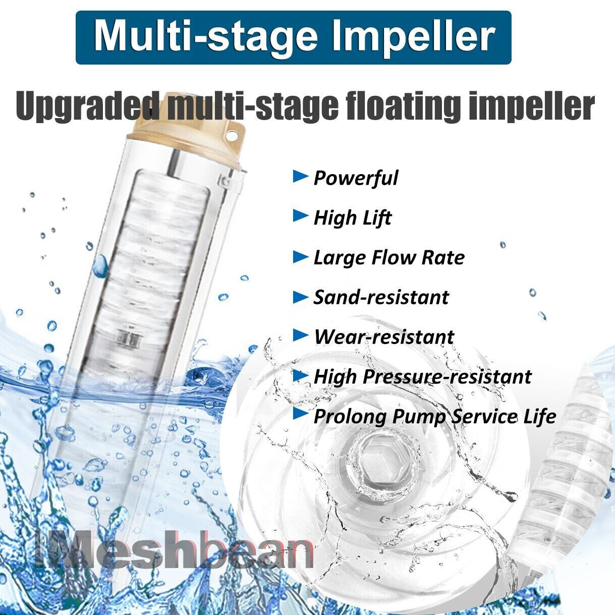 1 HP 3" Deep Well Submersible Pump, 110V, 60Hz, 13GPM, 247 ft Max,100ft Cord