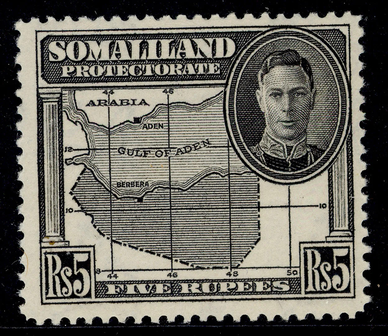 SOMALILAND PROTECTORATE GVI SG116, 5r black, NH MINT. Cat £16.