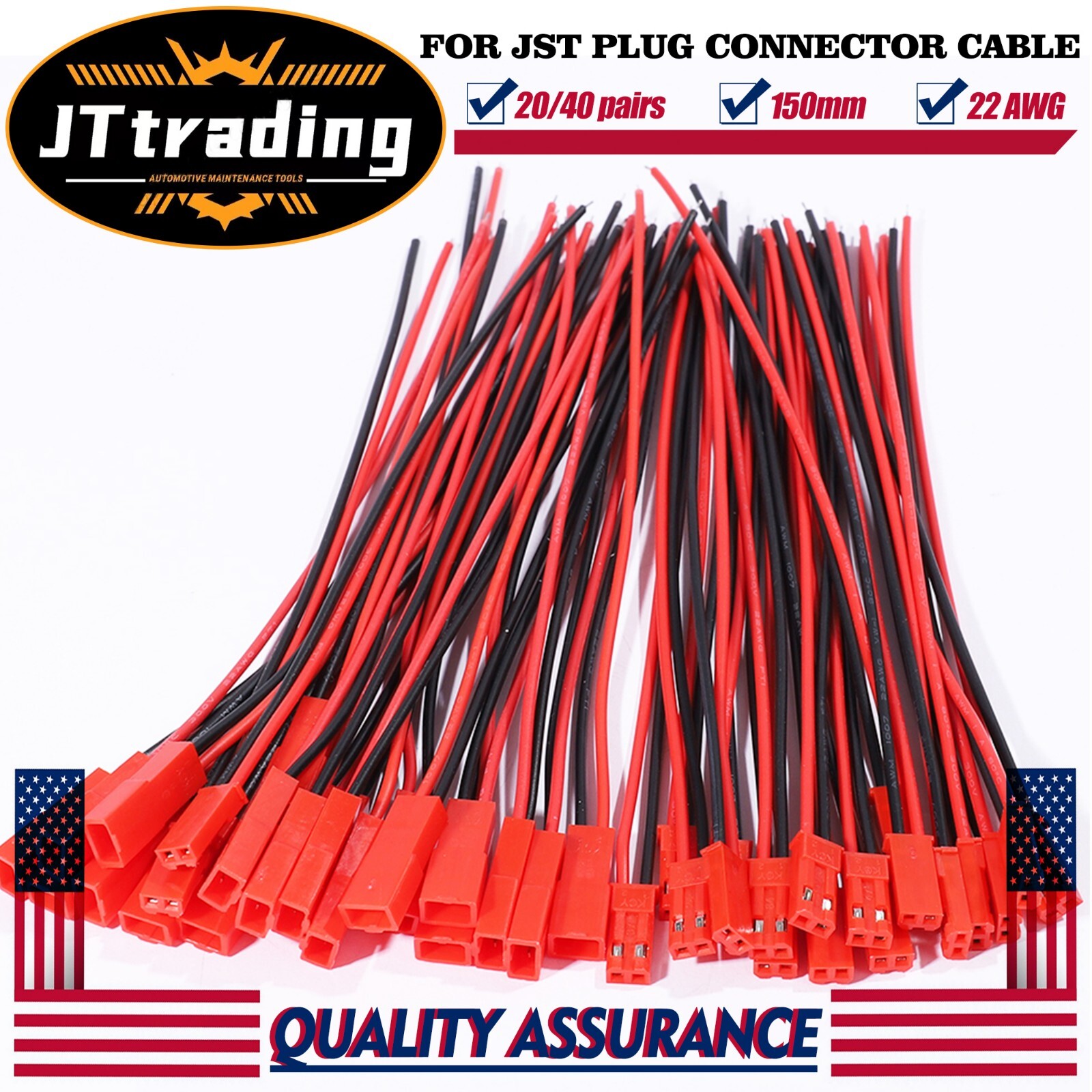 20/40 pairs for JST Plug Male &Female Connector 150mm Wire Cable RC Lipo Battery
