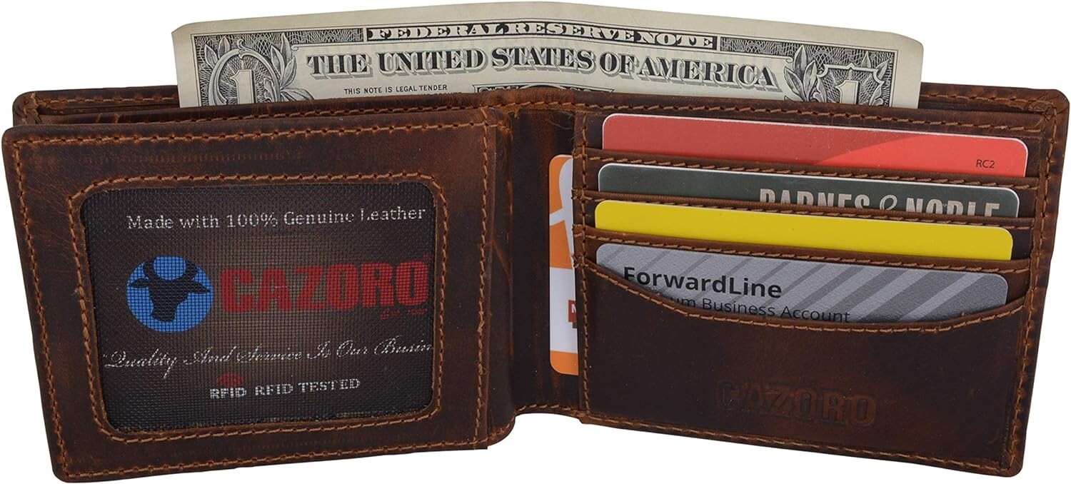 RFID Blocking Brown Vintage Leather Men's Bifold Center Flap Wallet